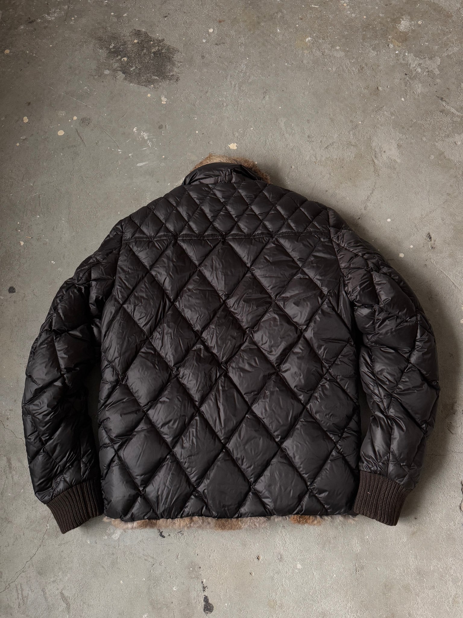 Moncler Down Reversible Rabbit Fur Jacket Brown