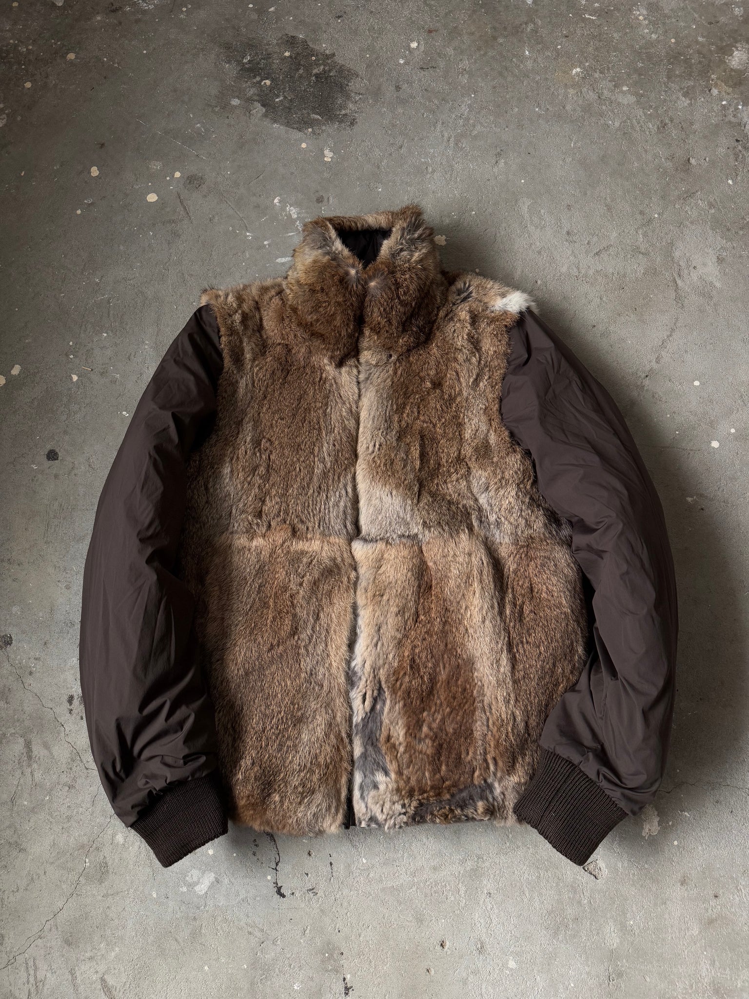 Moncler Down Reversible Rabbit Fur Jacket Brown