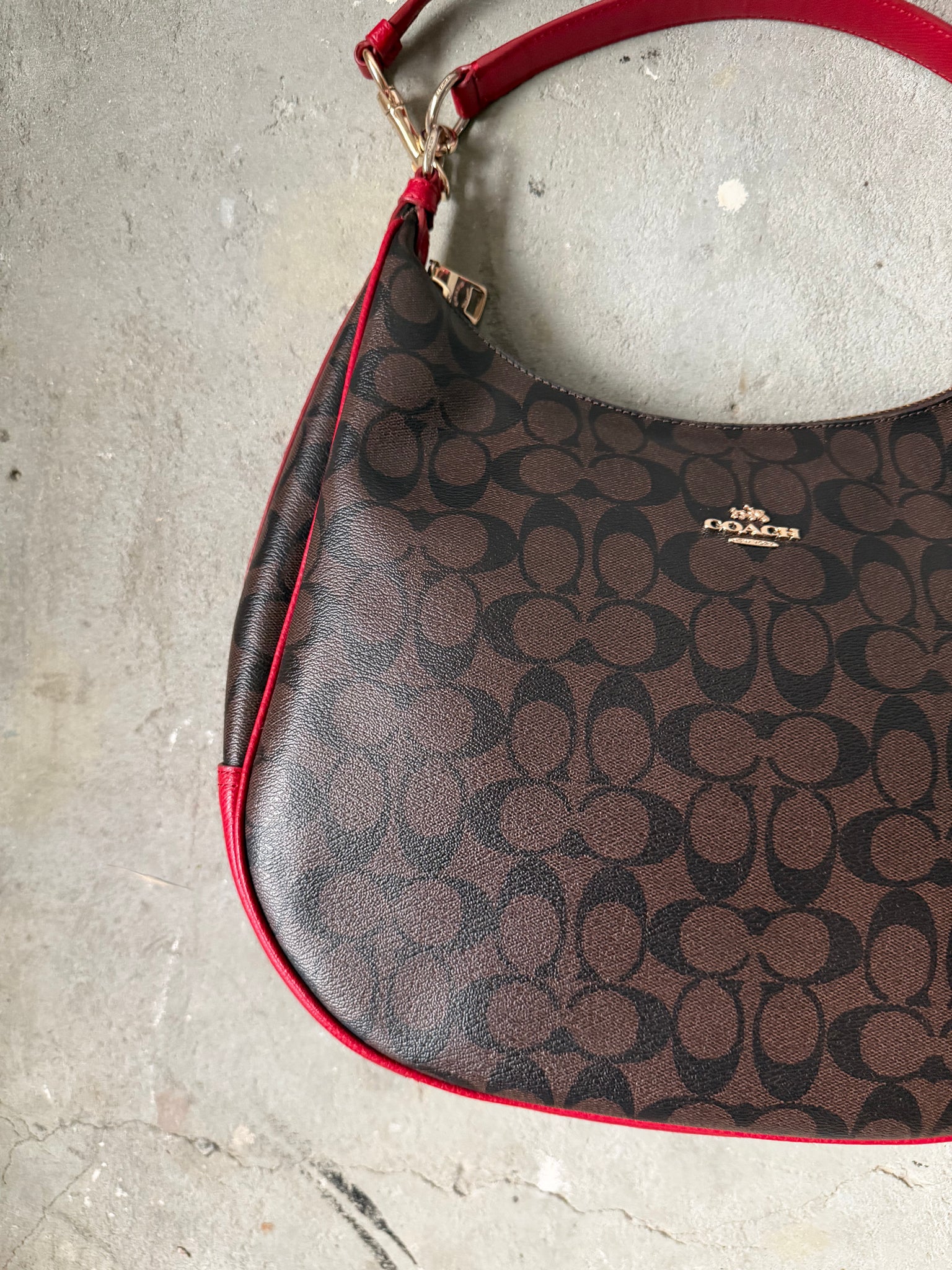 Coach 2Way Signature PVC Hobo Shoulder Bag Brown/Red