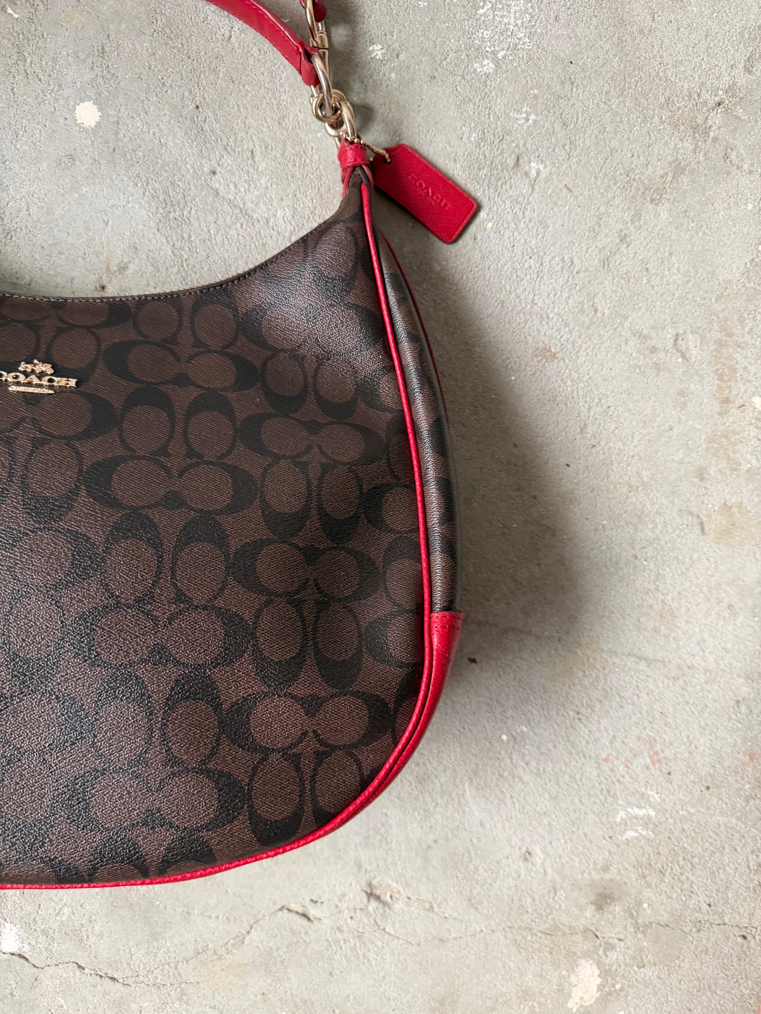 Coach 2Way Signature PVC Hobo Shoulder Bag Brown/Red