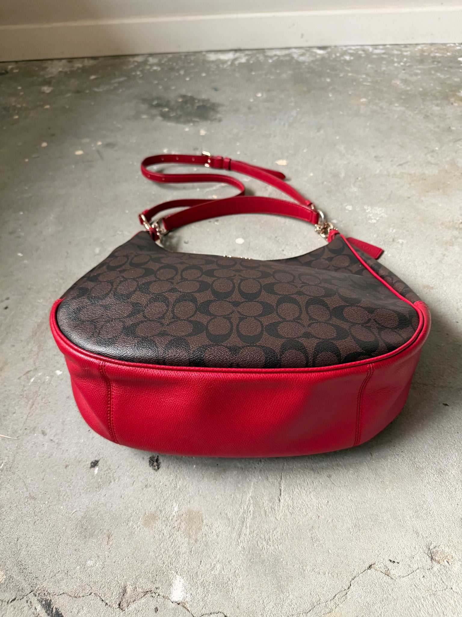 Coach 2Way Signature PVC Hobo Shoulder Bag Brown/Red