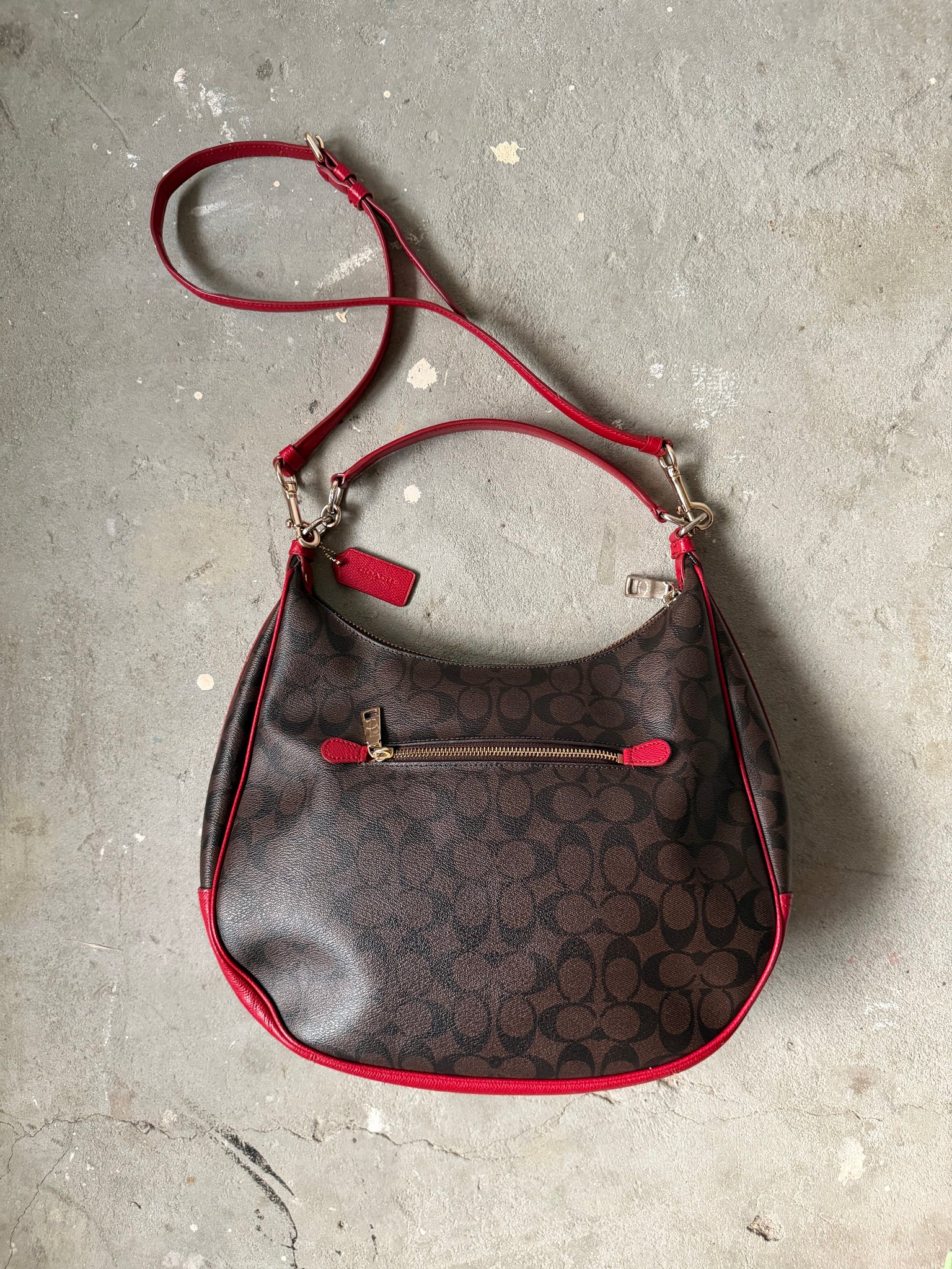 Coach 2Way Signature PVC Hobo Shoulder Bag Brown/Red