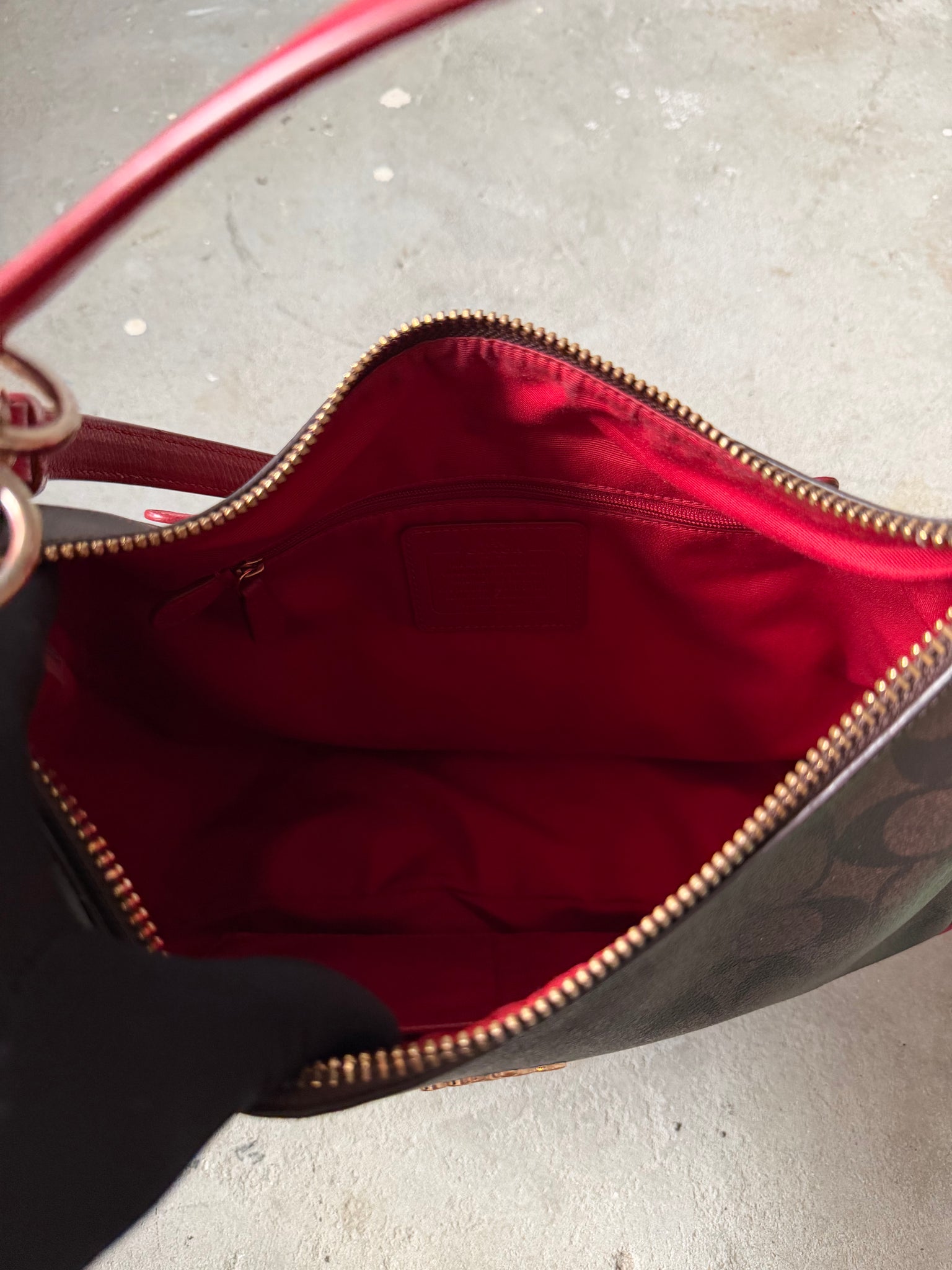 Coach 2Way Signature PVC Hobo Shoulder Bag Brown/Red