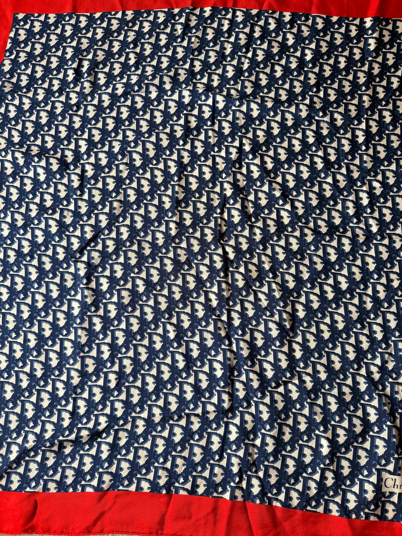Dior Monogram Silk Scarf Navy/Red