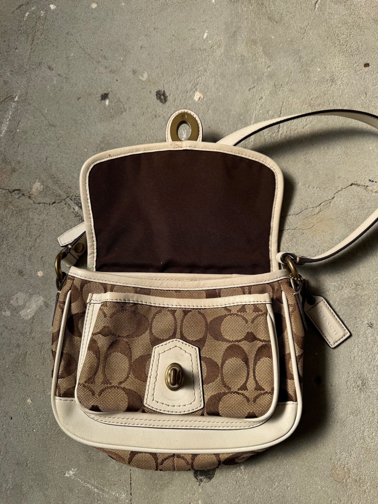 Coach Signature Crossbody Bag Beige/White