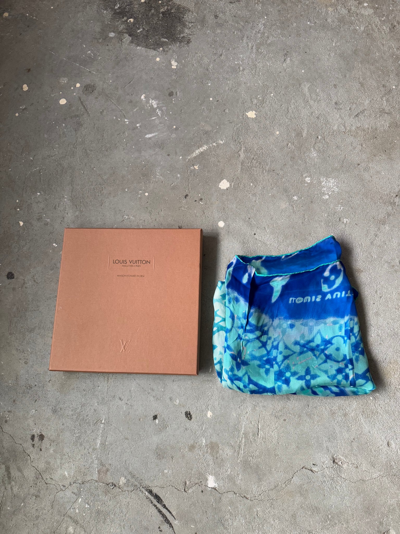 Louis Vuitton Monogram Silk Scarf Blue