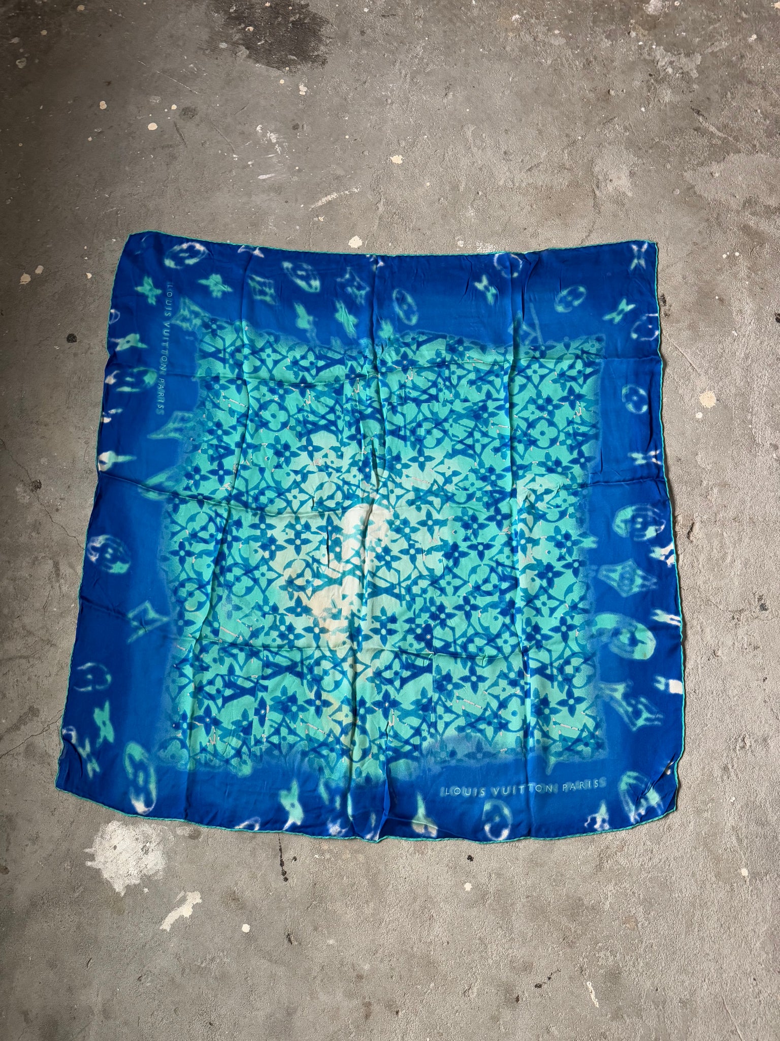 Louis Vuitton Monogram Silk Scarf Blue