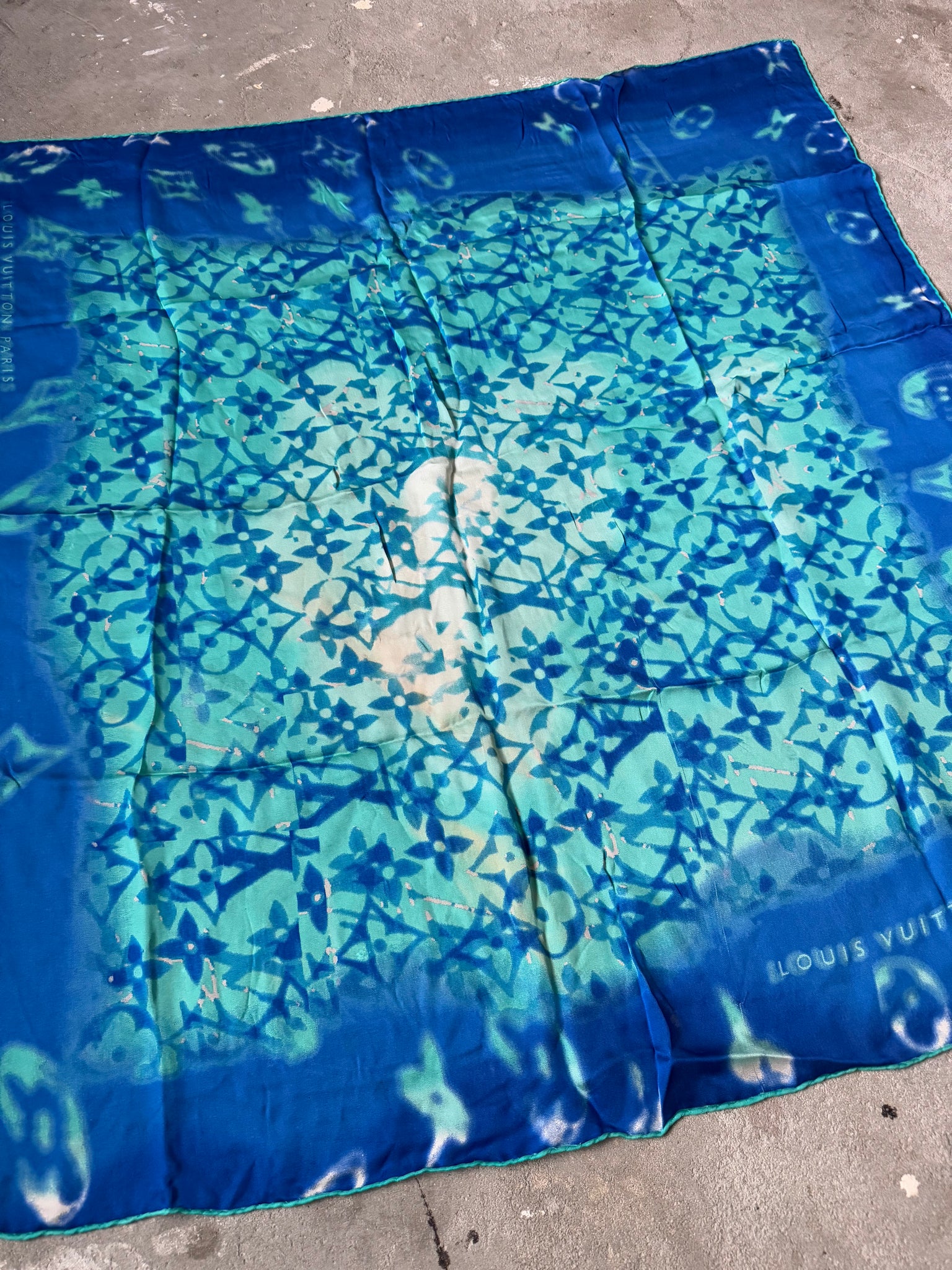 Louis Vuitton Monogram Silk Scarf Blue
