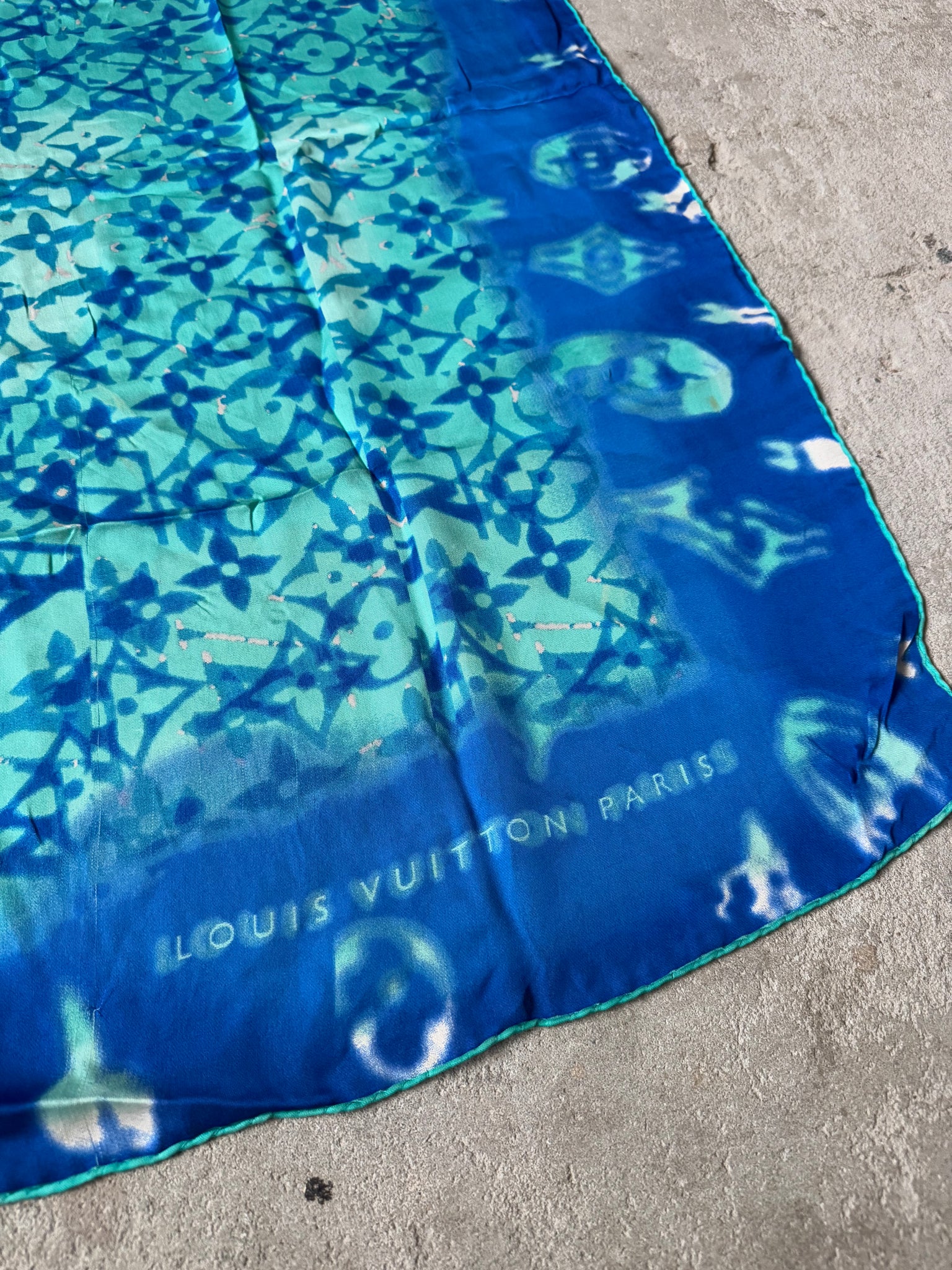 Louis Vuitton Monogram Silk Scarf Blue