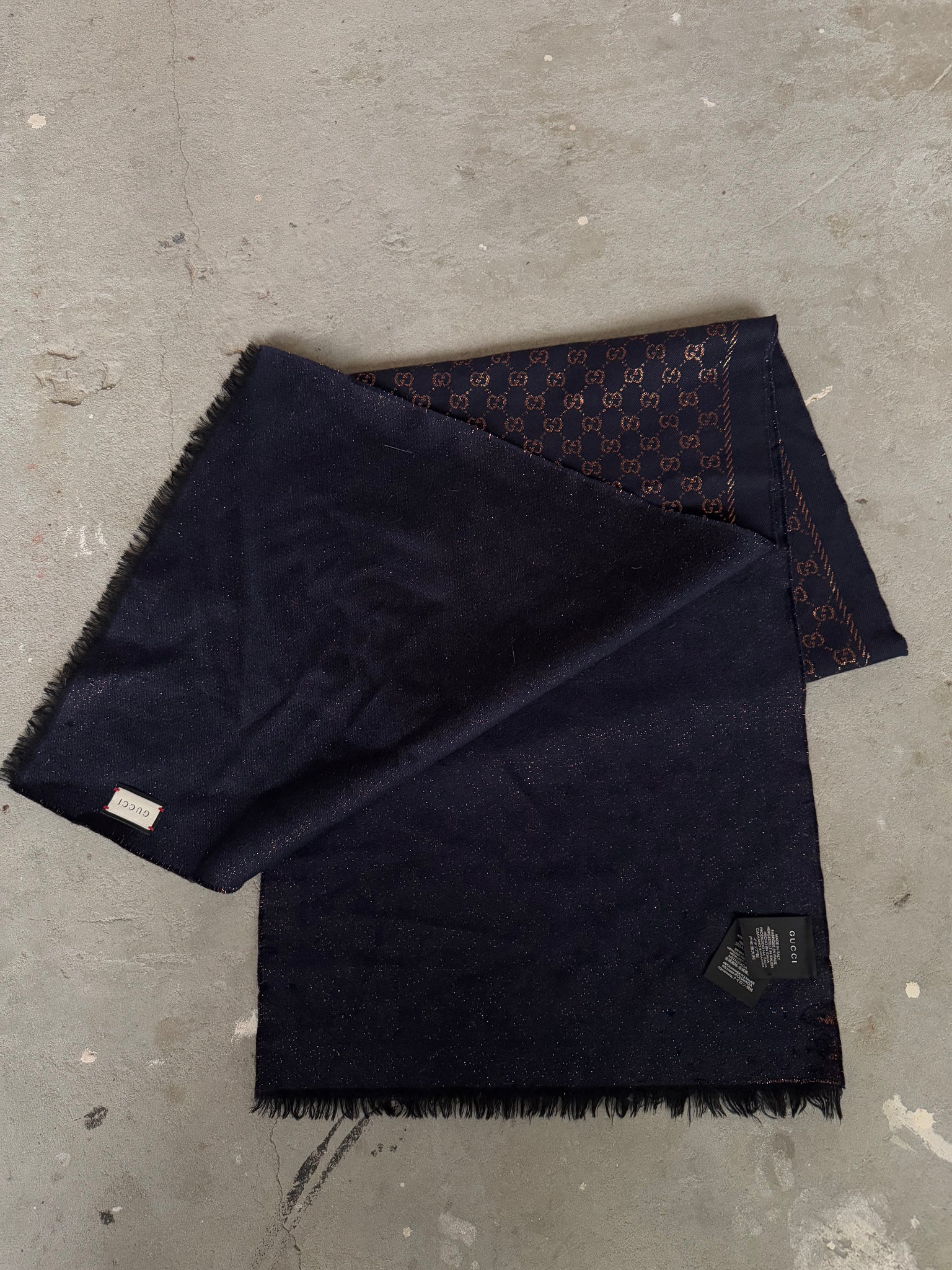 Gucci GG Monogram Wool Scarf Navy/Gold