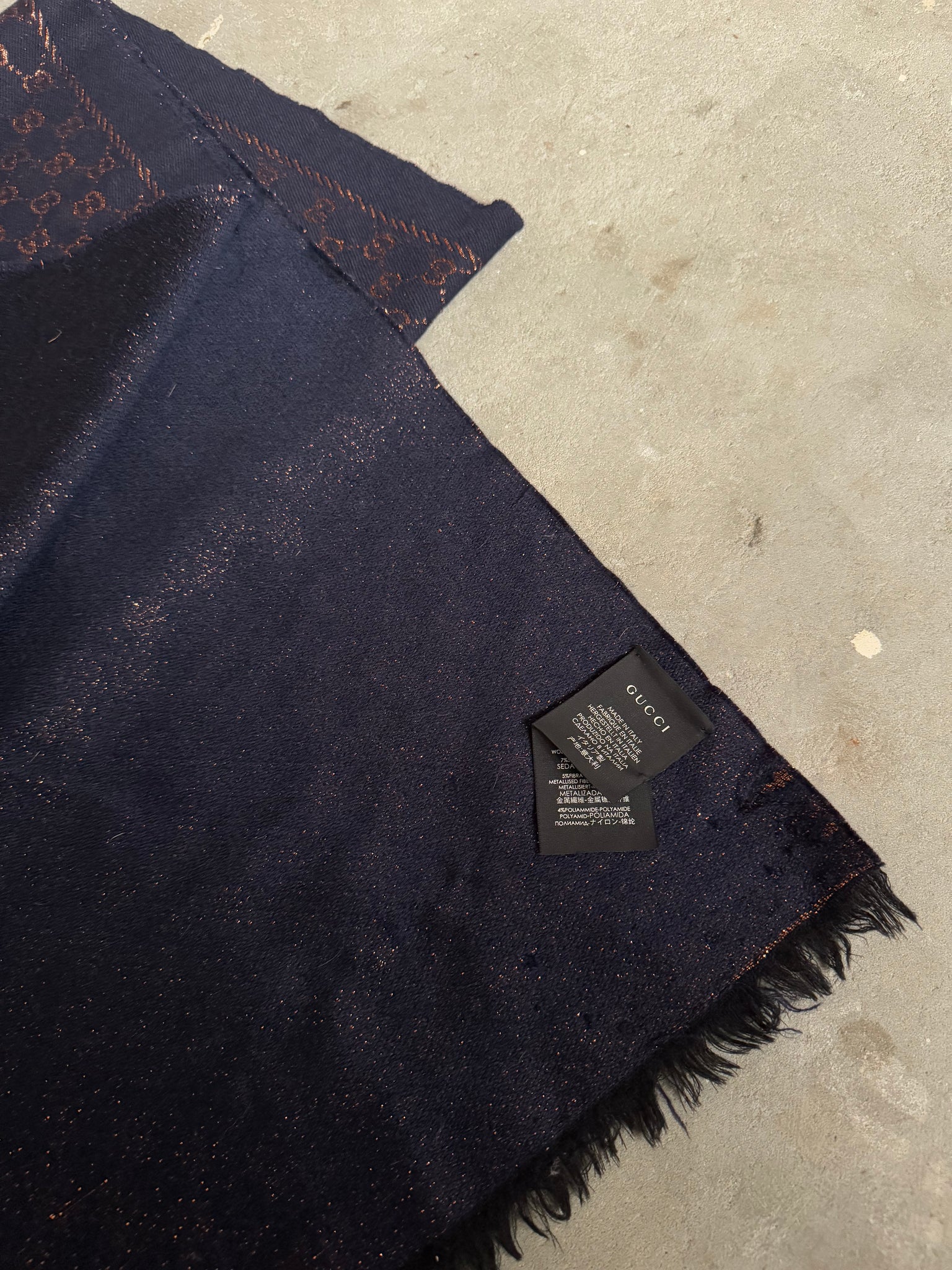 Gucci GG Monogram Wool Scarf Navy/Gold