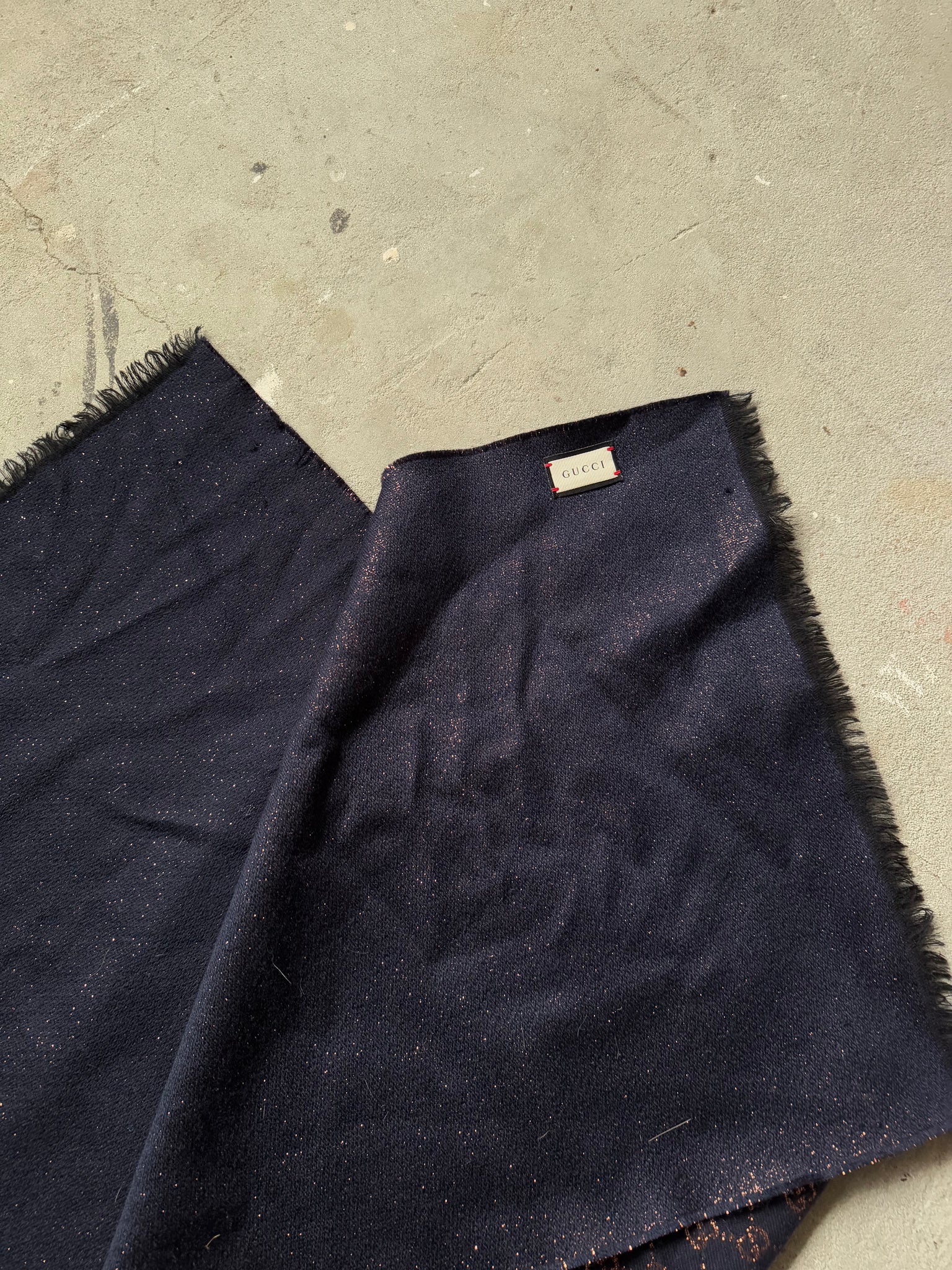 Gucci GG Monogram Wool Scarf Navy/Gold