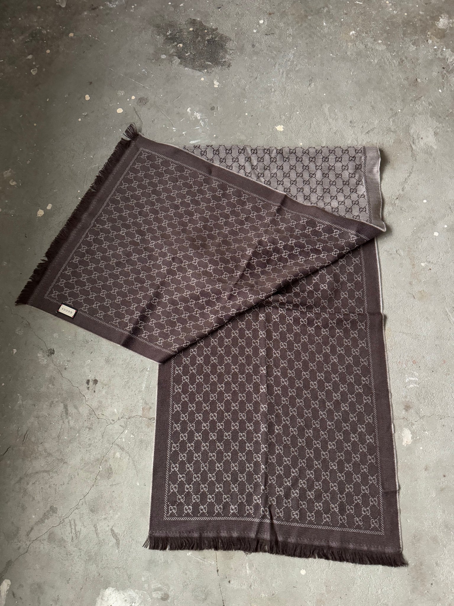 Gucci GG Monogram Wool Scarf Grey/Brown