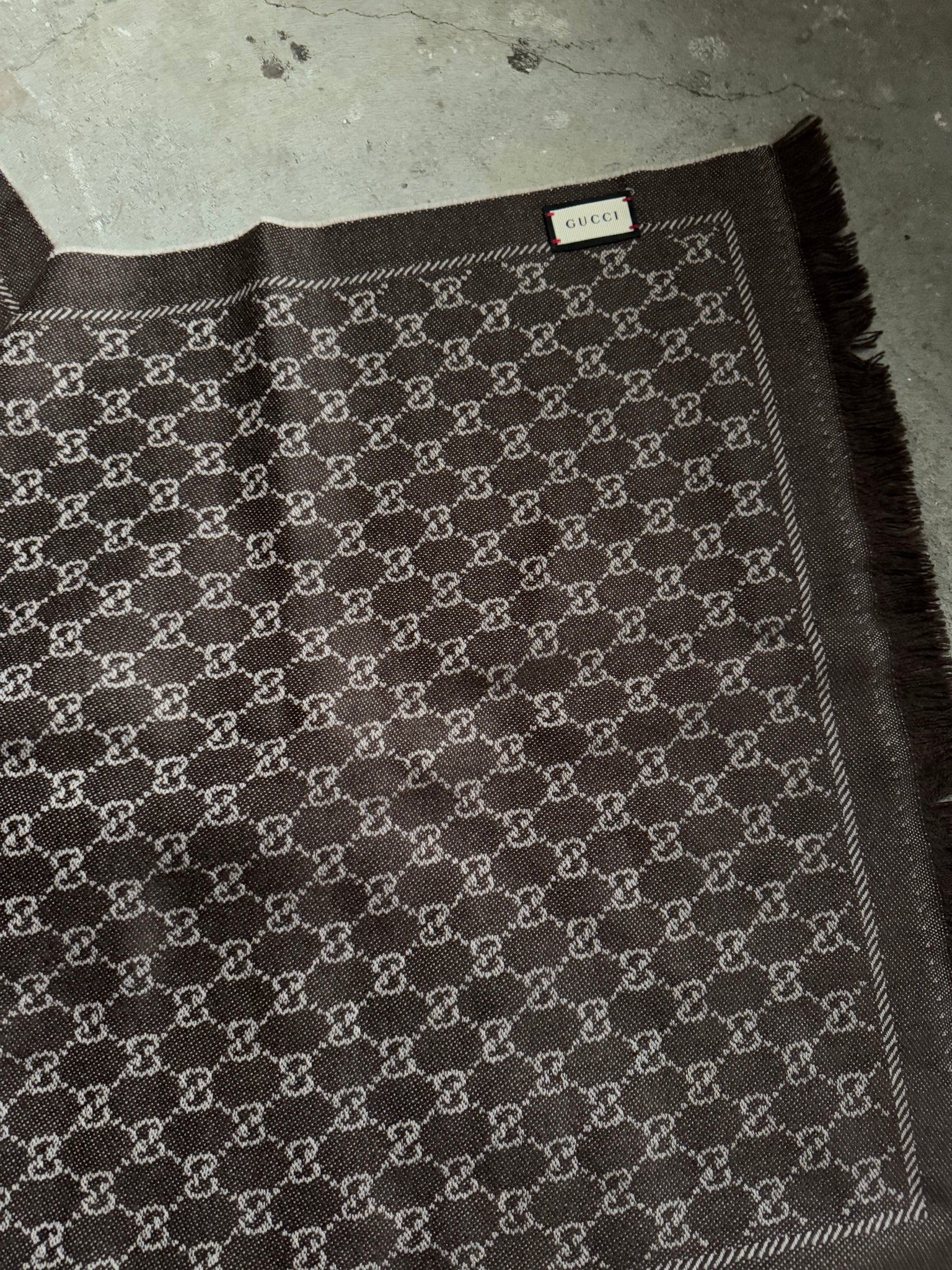 Gucci GG Monogram Wool Scarf Grey/Brown