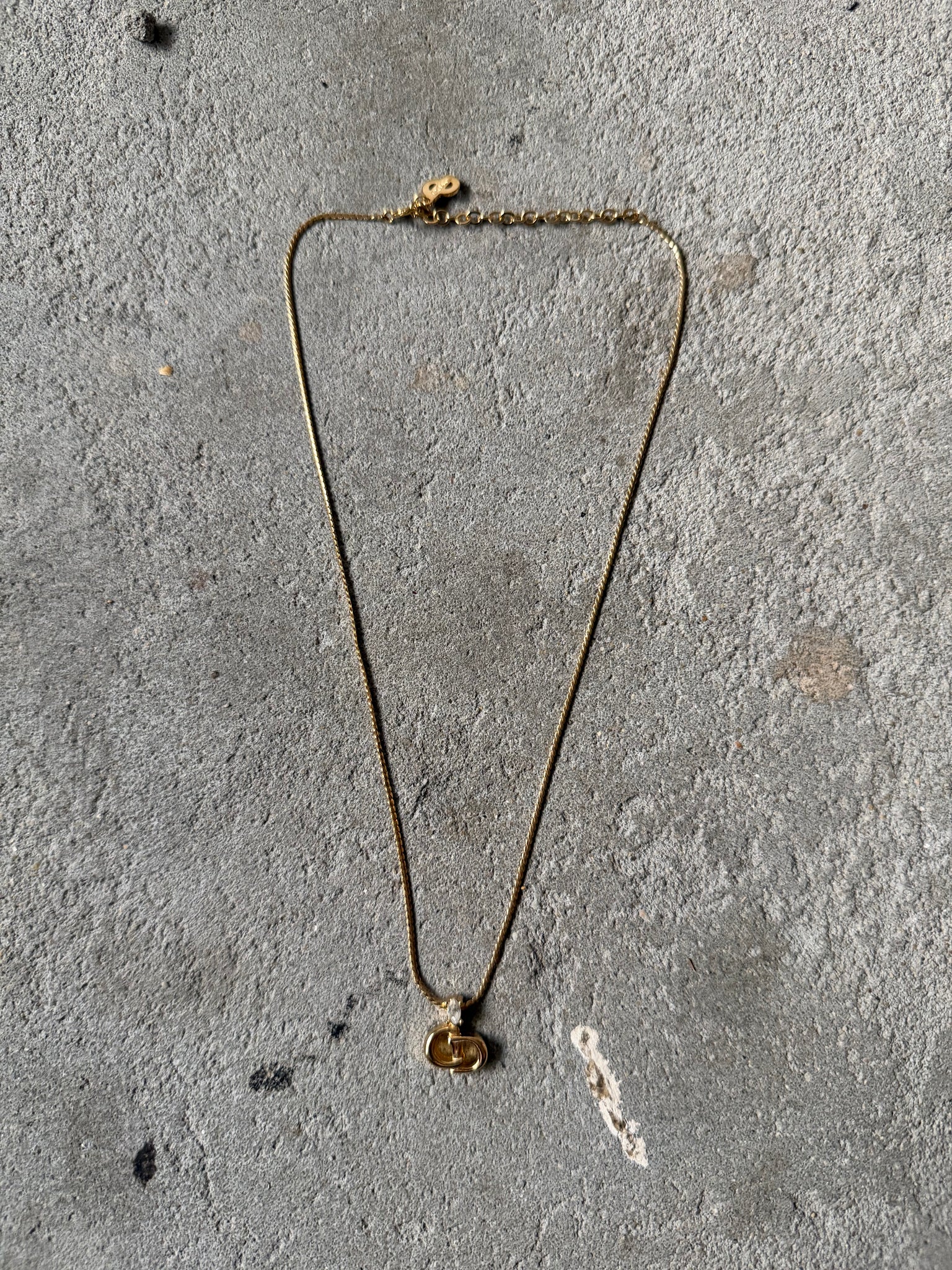 Dior CD Logo Rhinestone Necklace Gold