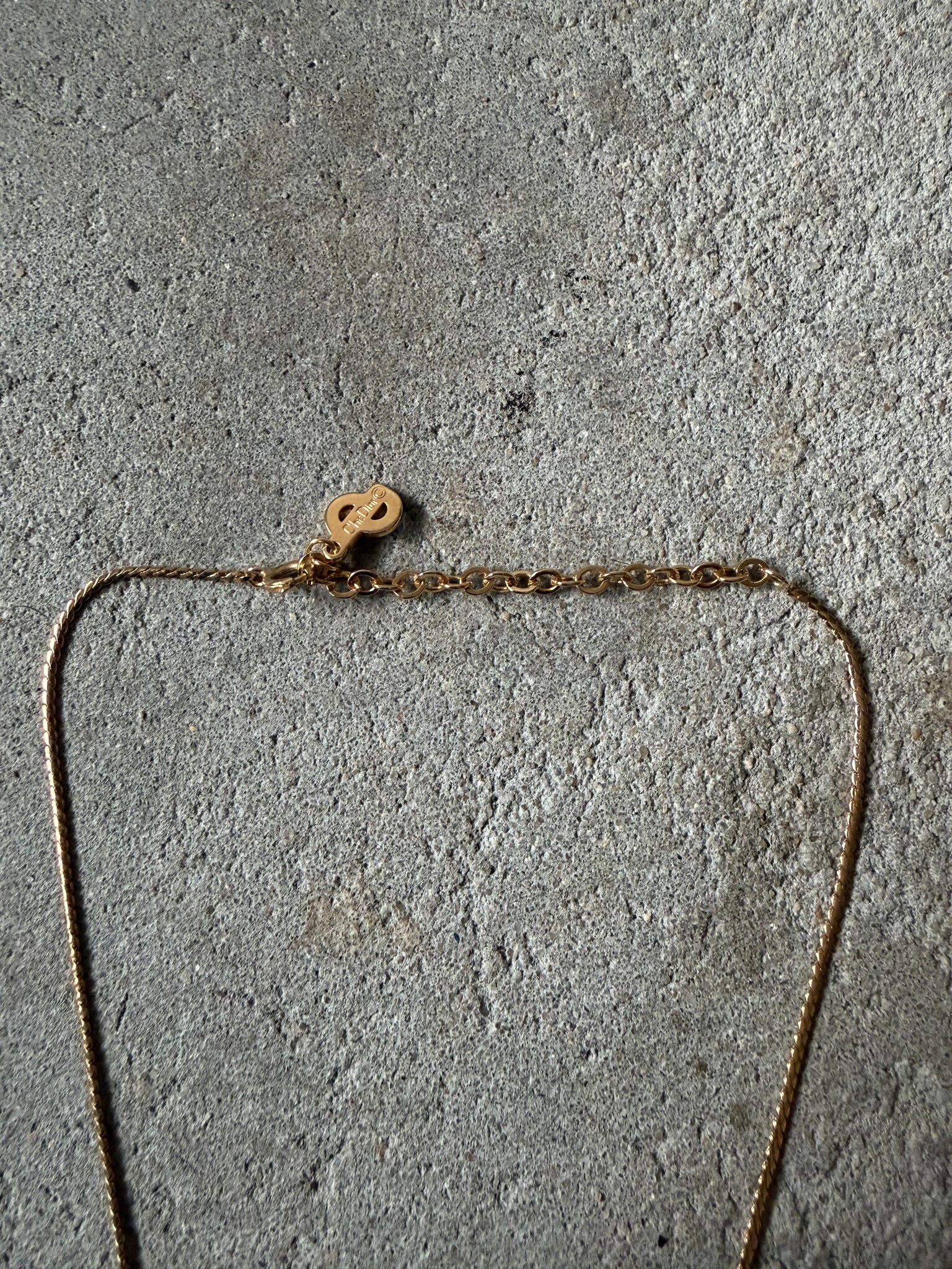 Dior CD Logo Rhinestone Necklace Gold