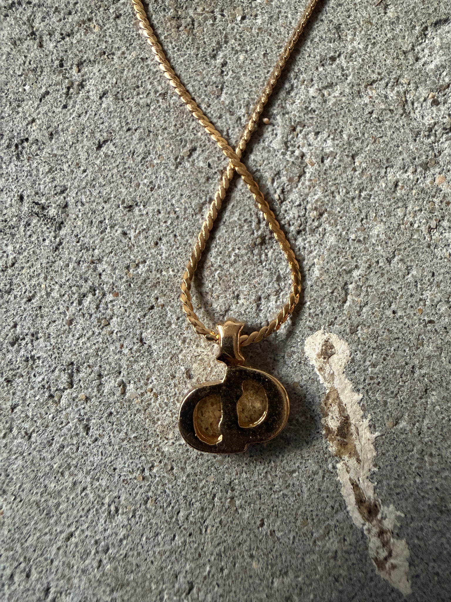 Dior CD Logo Rhinestone Necklace Gold