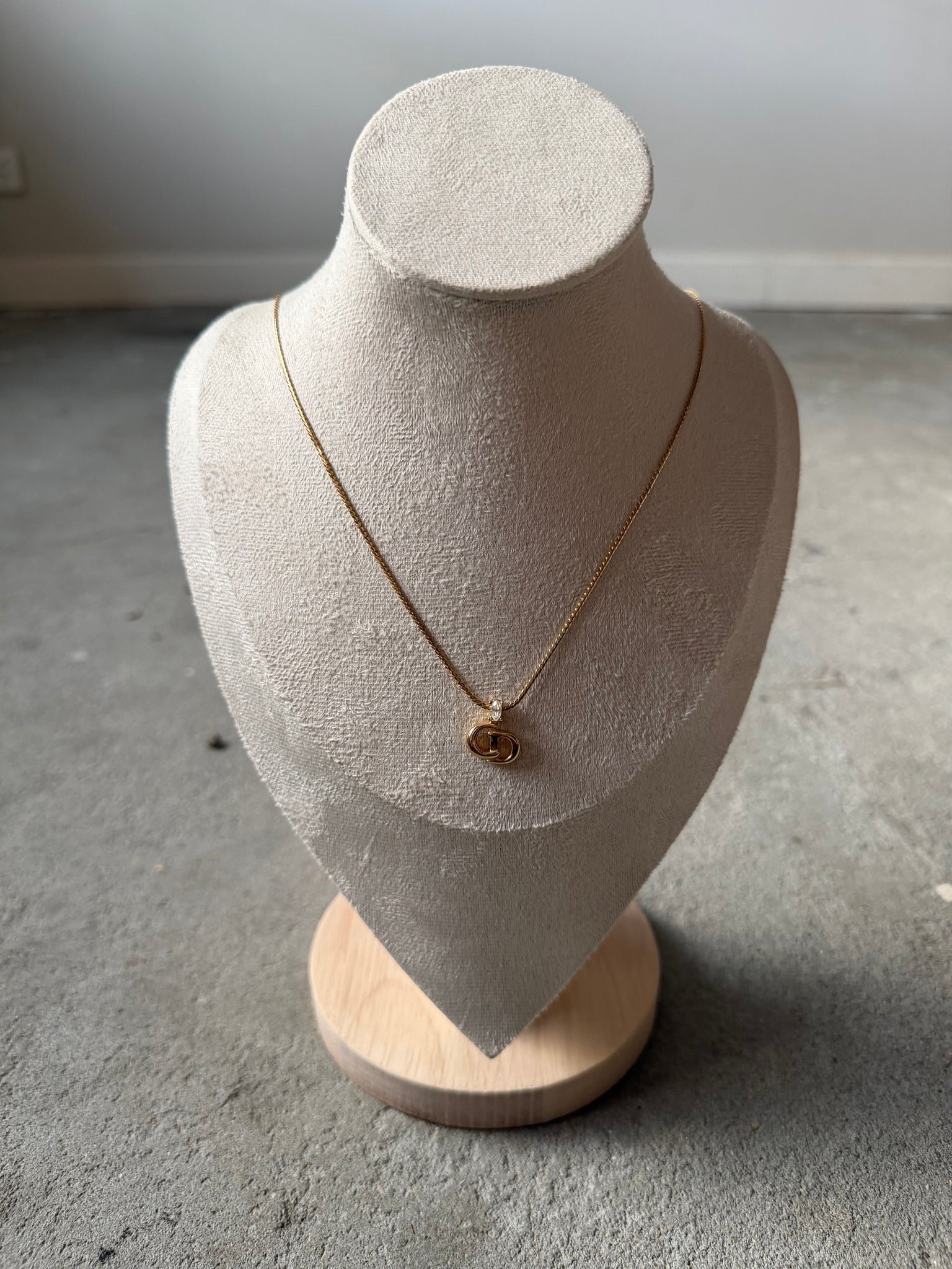 Dior CD Logo Rhinestone Necklace Gold