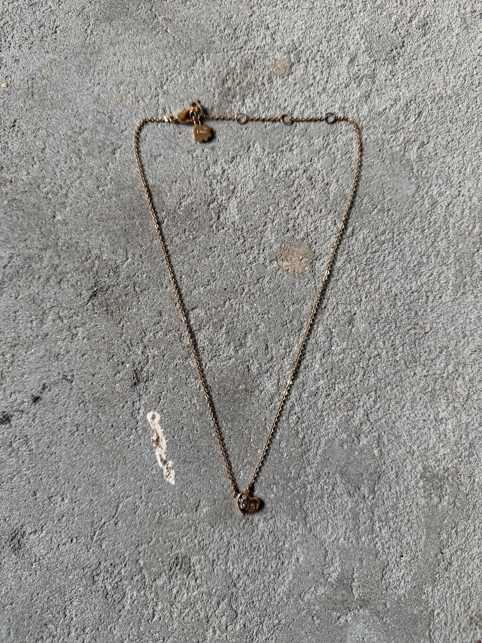 Dior Letter Heart Rhinestone Necklace Gold