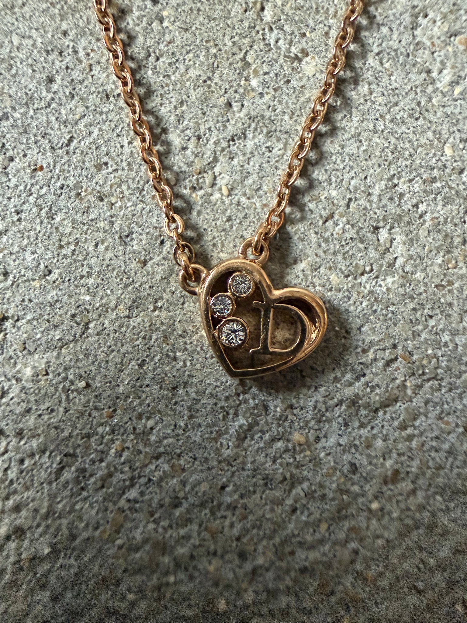 Dior Letter Heart Rhinestone Necklace Gold