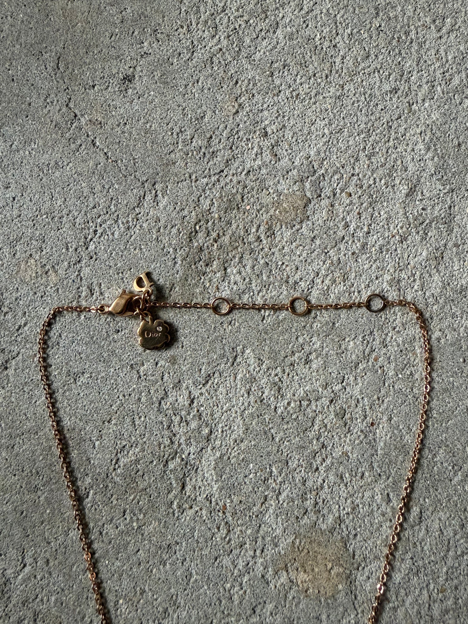 Dior Letter Heart Rhinestone Necklace Gold