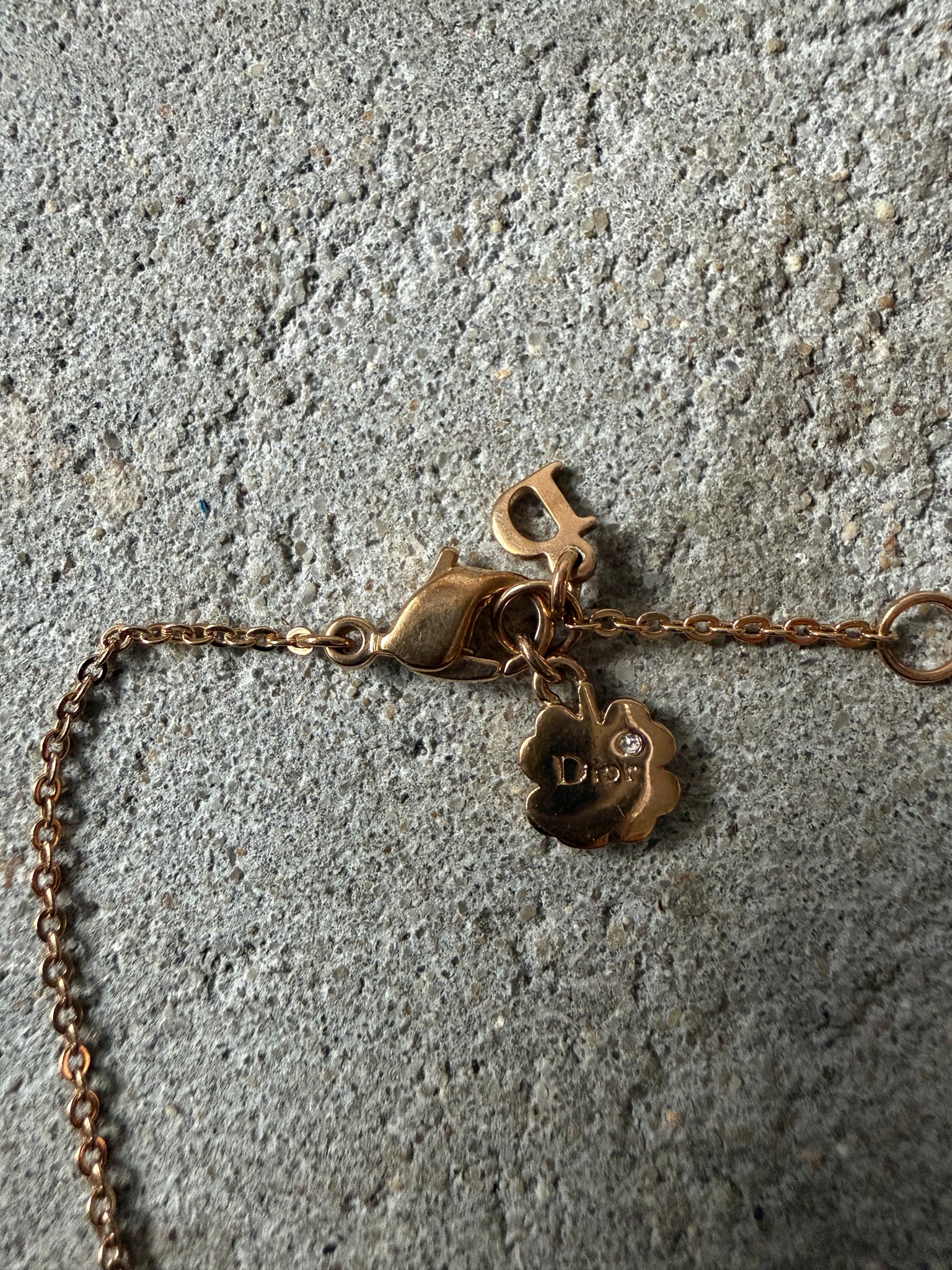 Dior Letter Heart Rhinestone Necklace Gold