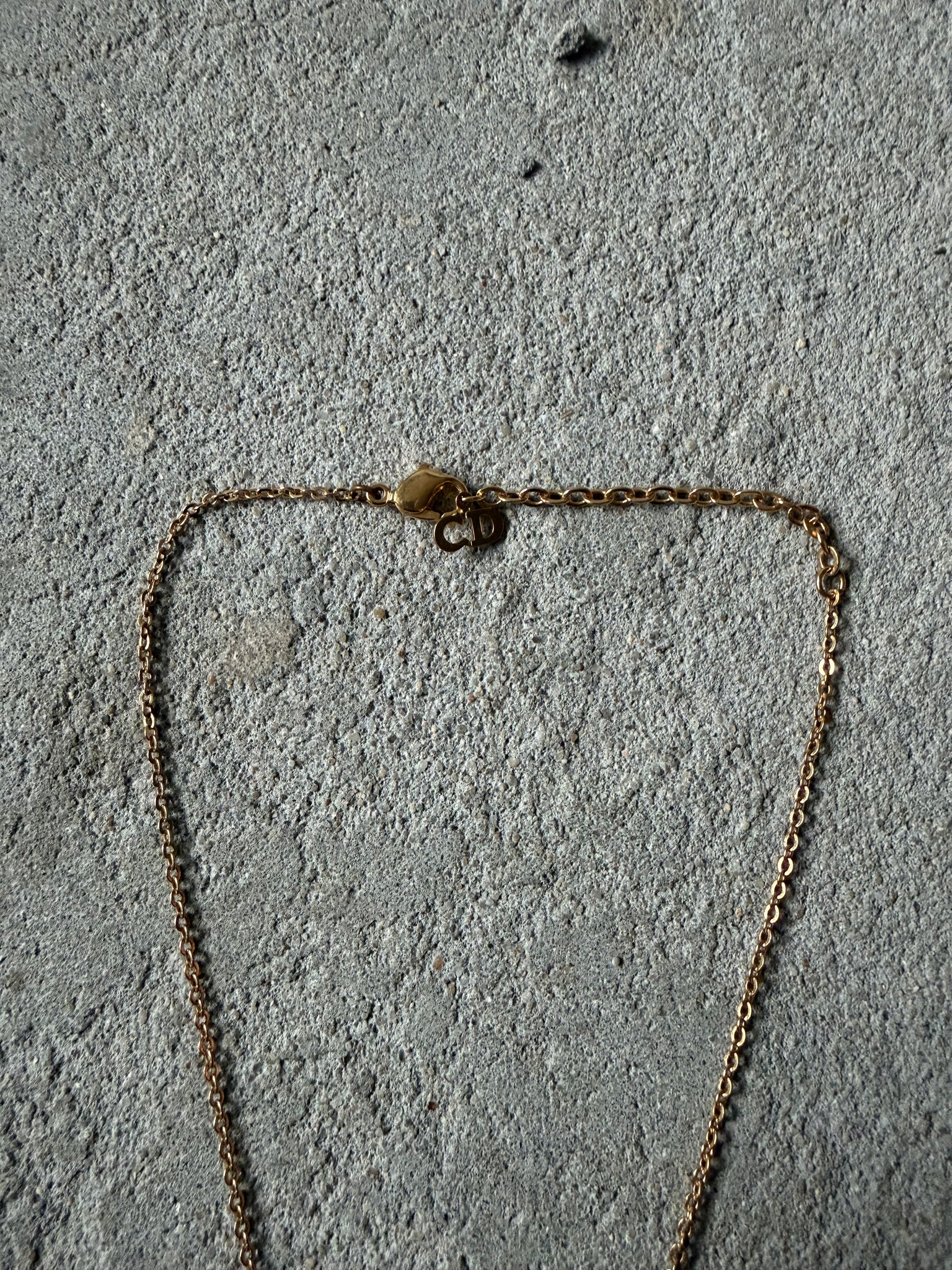 Dior Logo Heart Rhinestone Necklace Gold