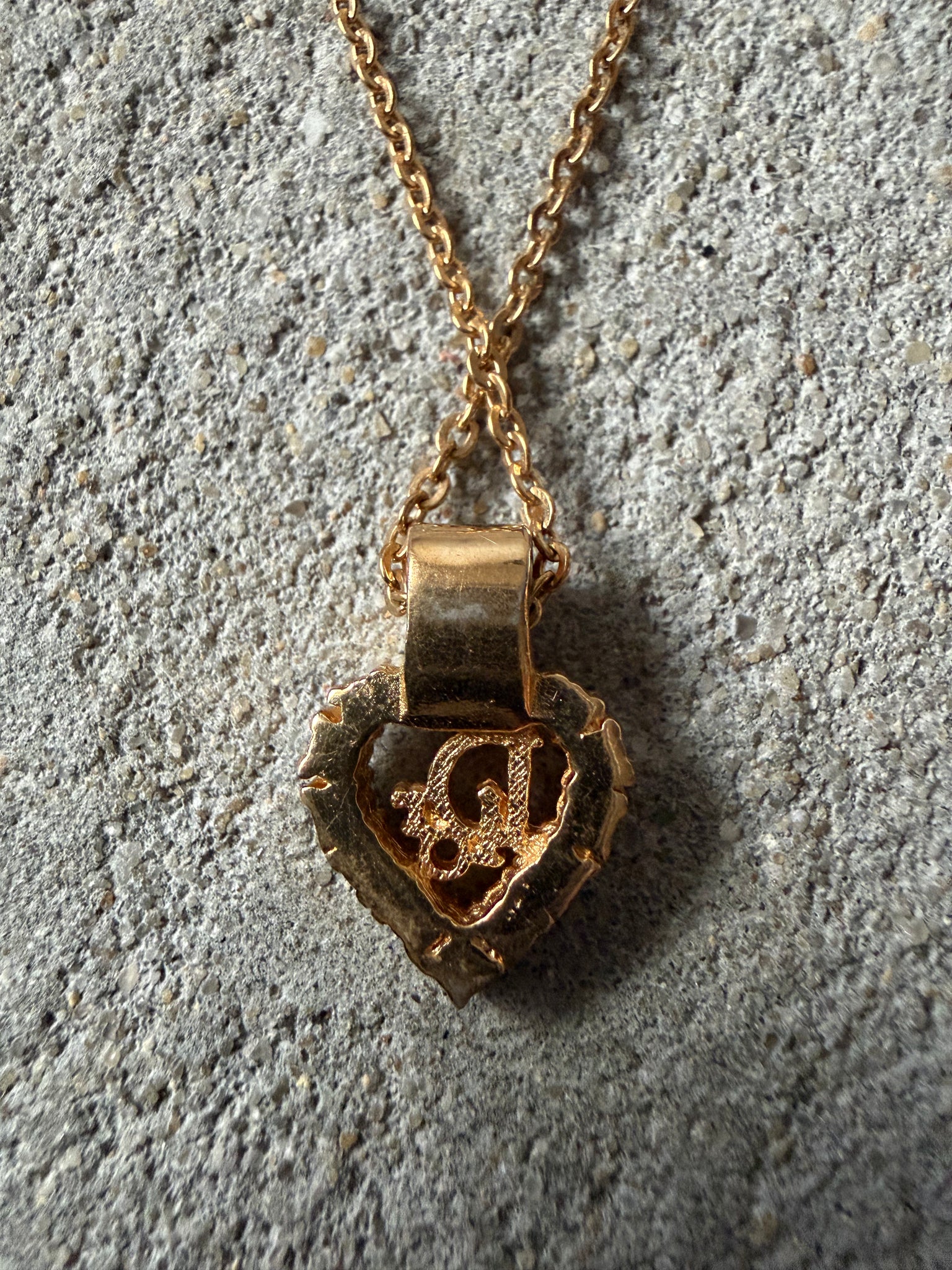 Dior Logo Heart Rhinestone Necklace Gold
