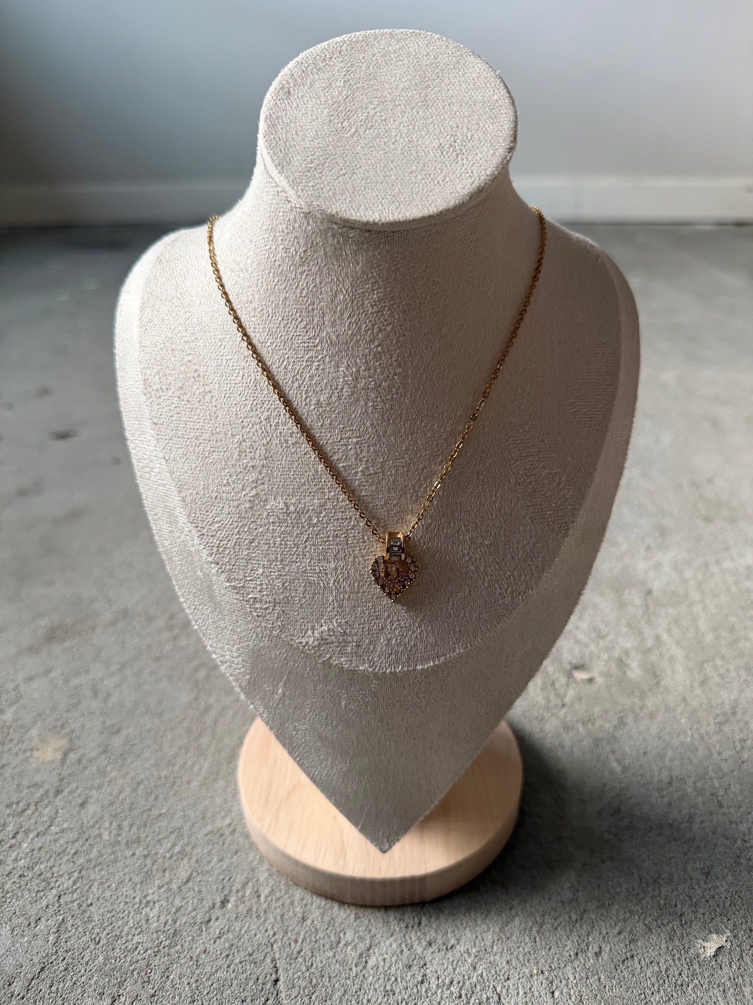 Dior Logo Heart Rhinestone Necklace Gold