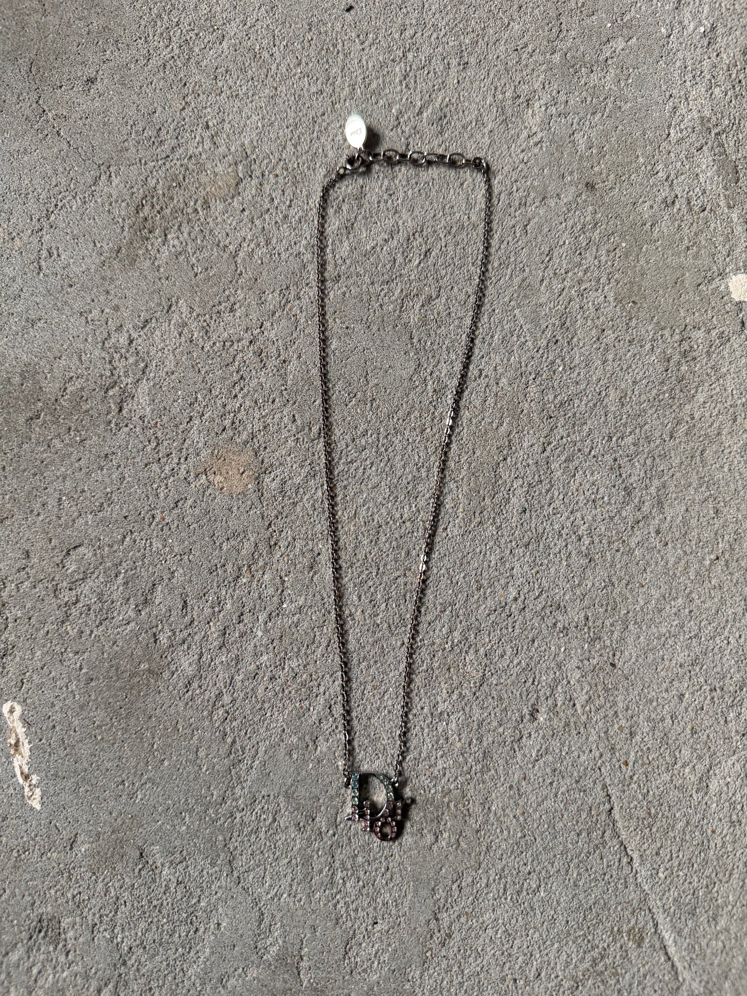 Dior Logo Multi Rhinestone Necklace Silver