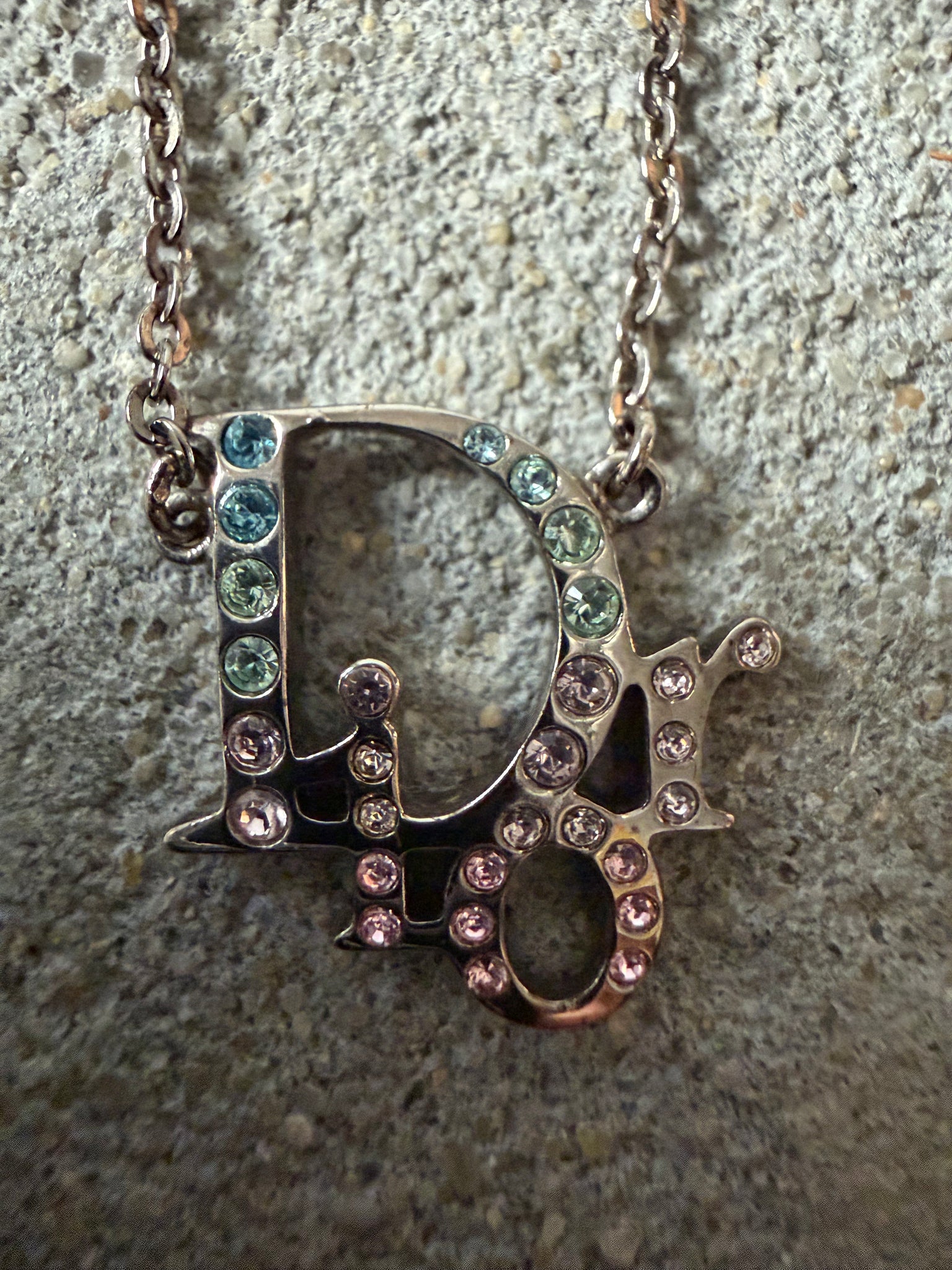 Dior Logo Multi Rhinestone Necklace Silver