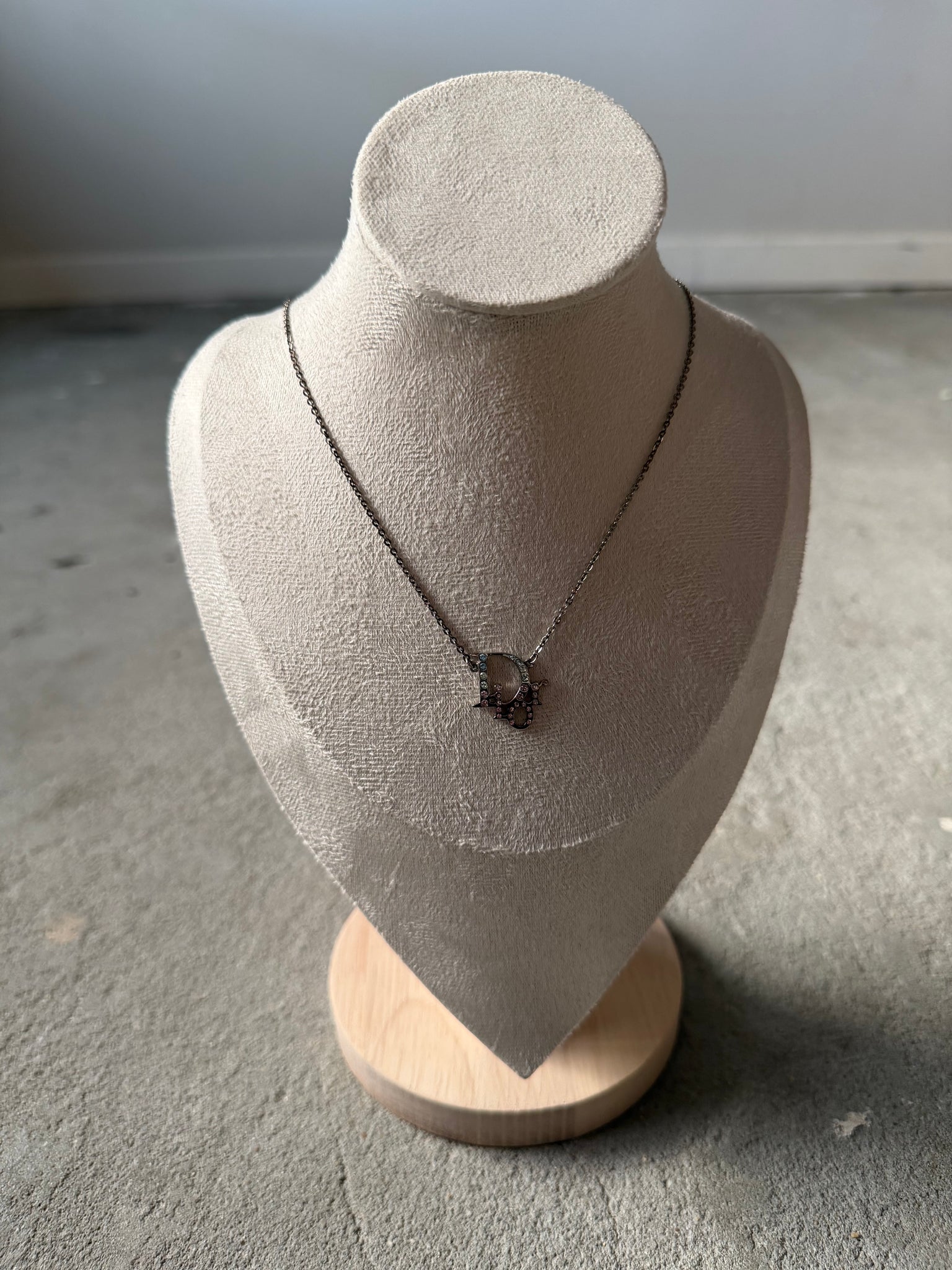 Dior Logo Multi Rhinestone Necklace Silver