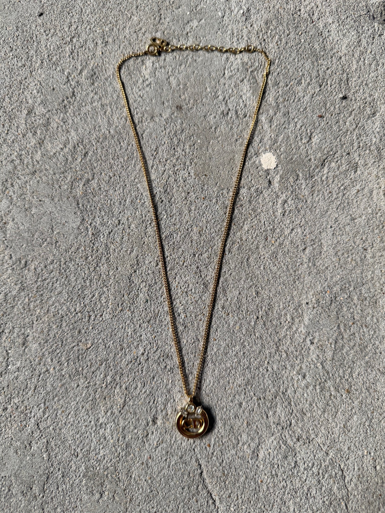 Dior CD Rhinestone Circle Necklace Gold