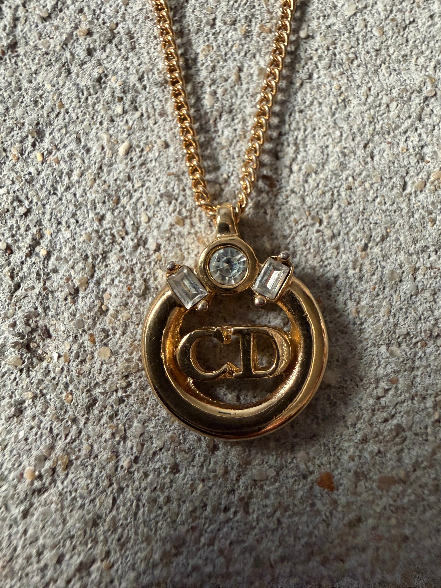 Dior CD Rhinestone Circle Necklace Gold