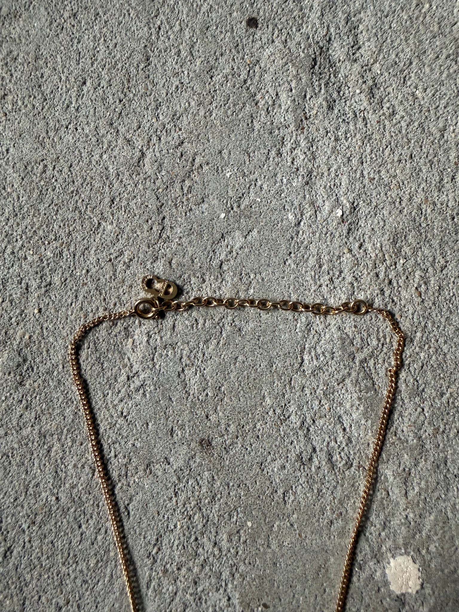 Dior CD Rhinestone Circle Necklace Gold