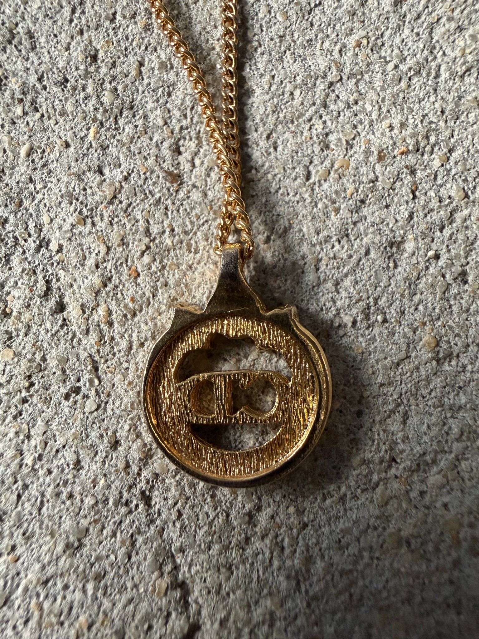 Dior CD Rhinestone Circle Necklace Gold