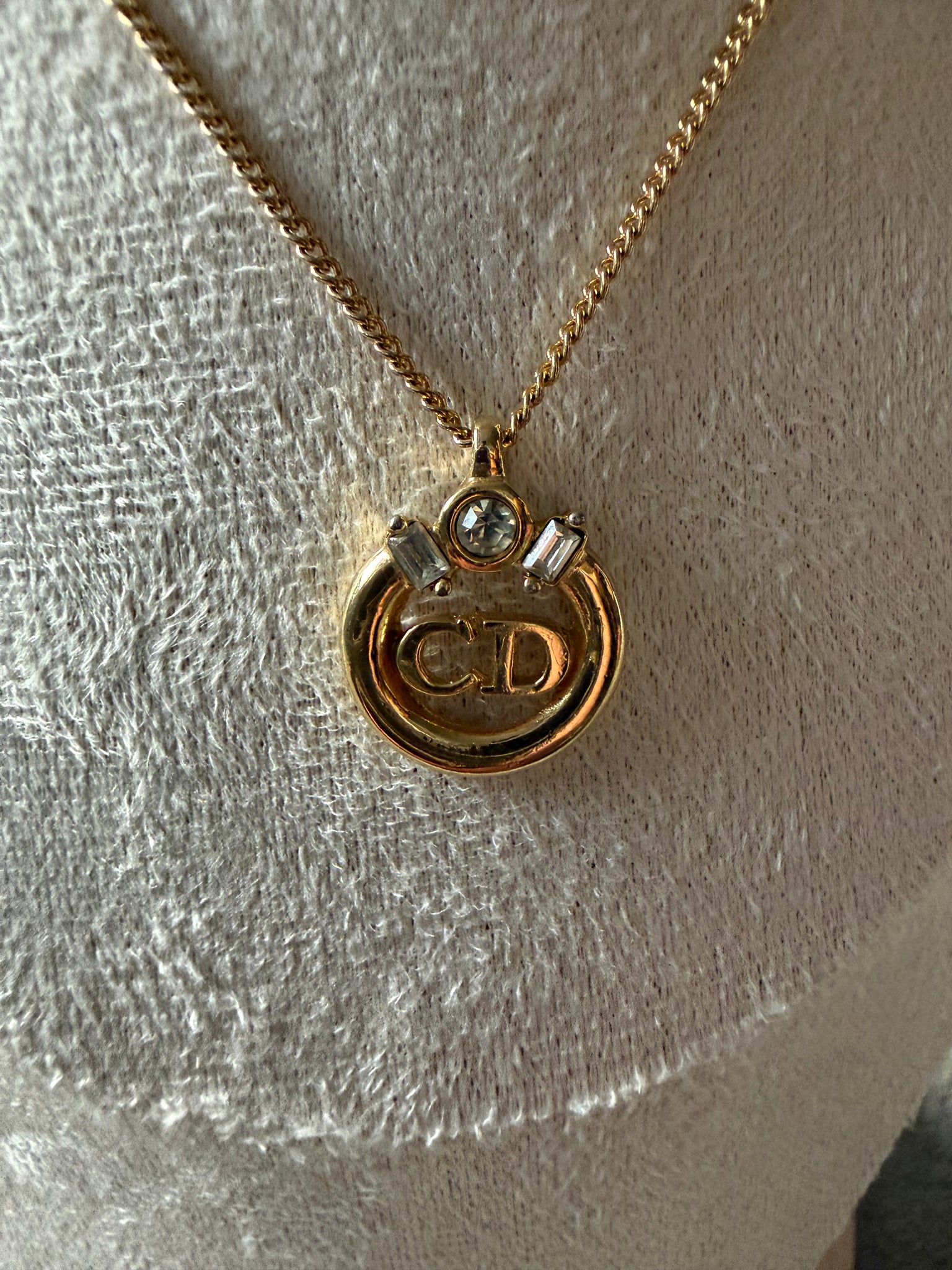 Dior CD Rhinestone Circle Necklace Gold
