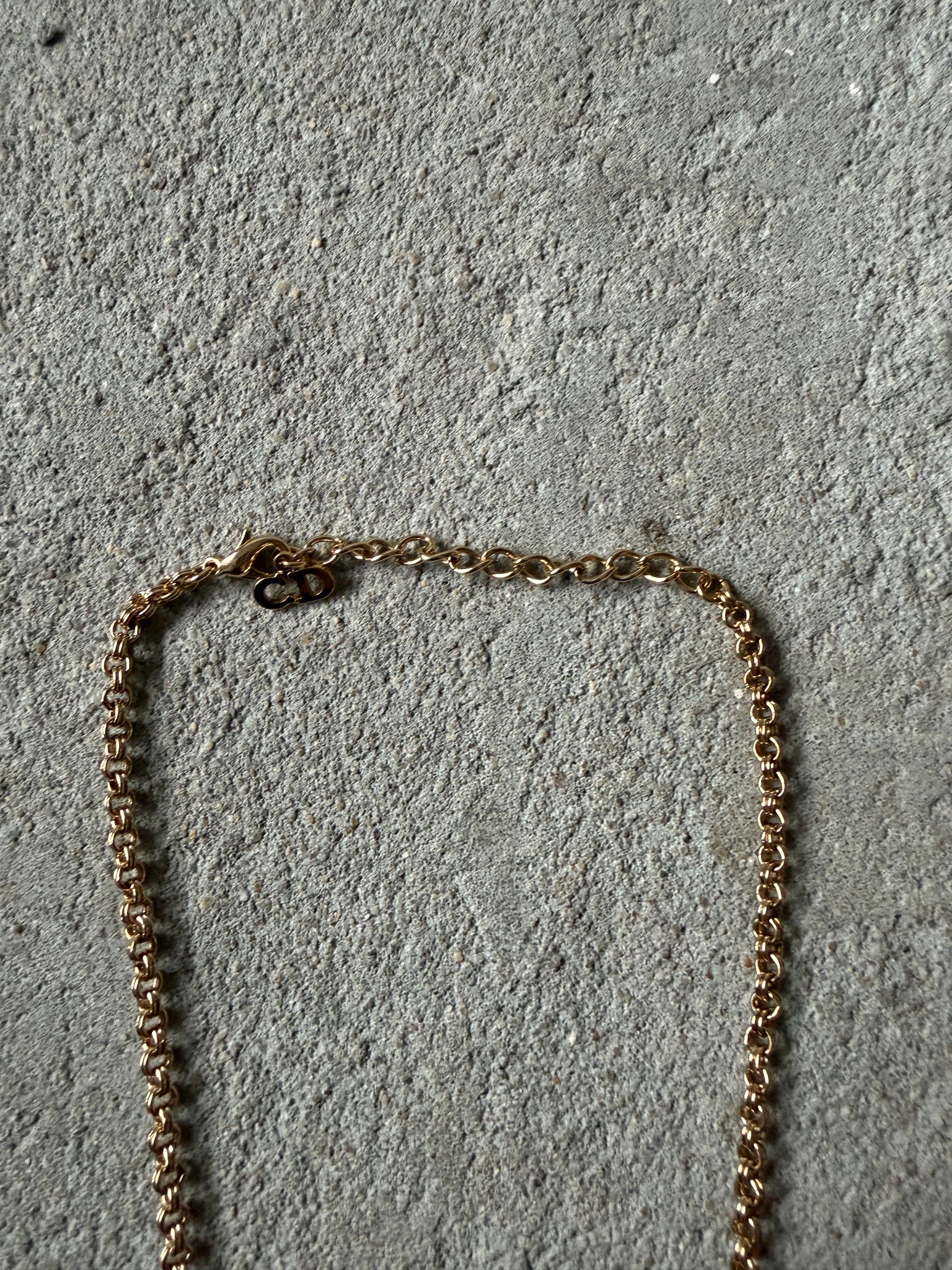 Dior CD Logo Rhinestone Necklace Gold