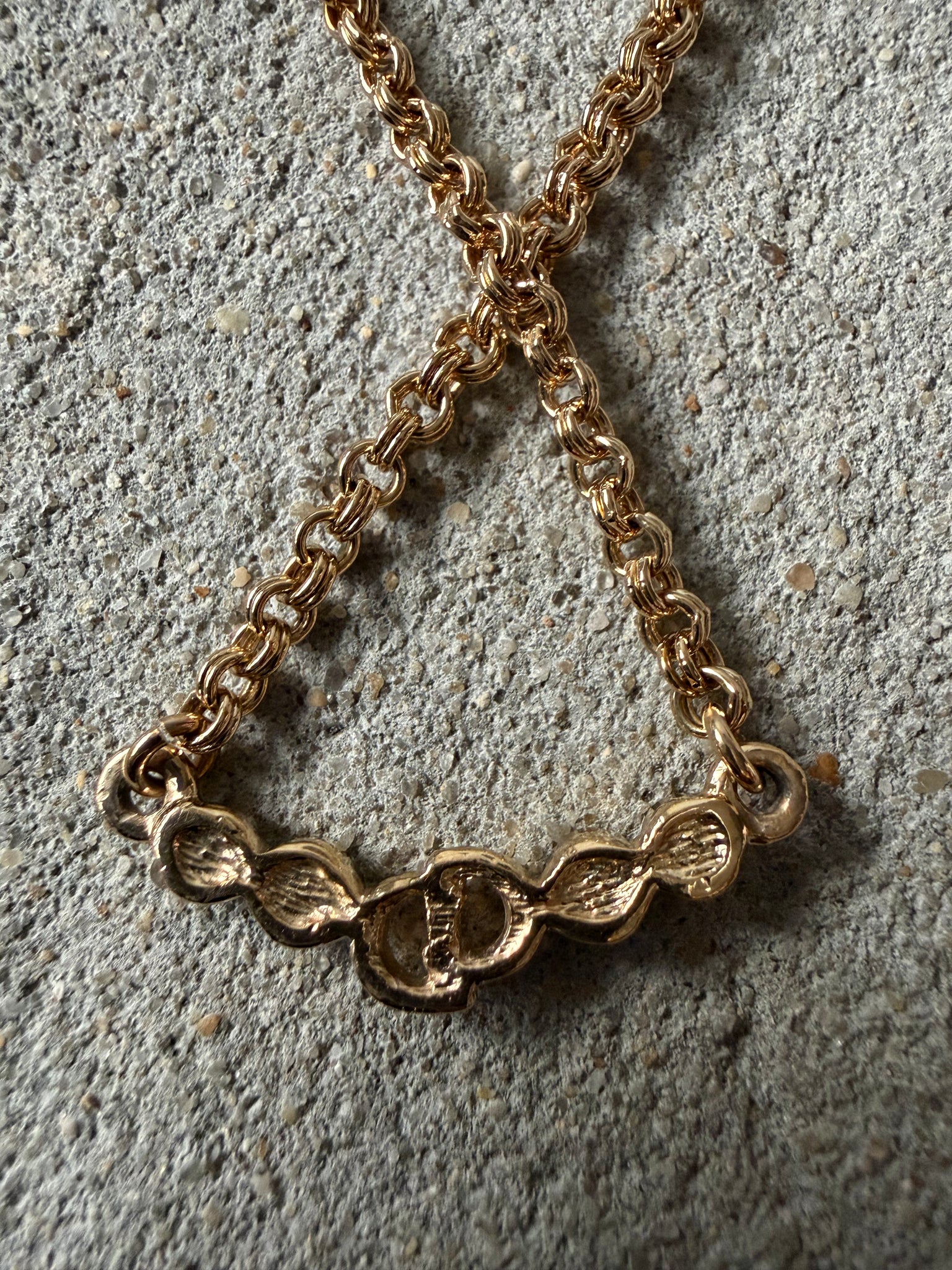 Dior CD Logo Rhinestone Necklace Gold