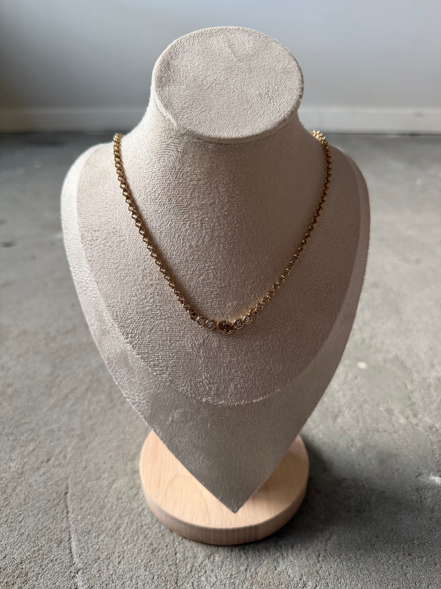 Dior CD Logo Rhinestone Necklace Gold