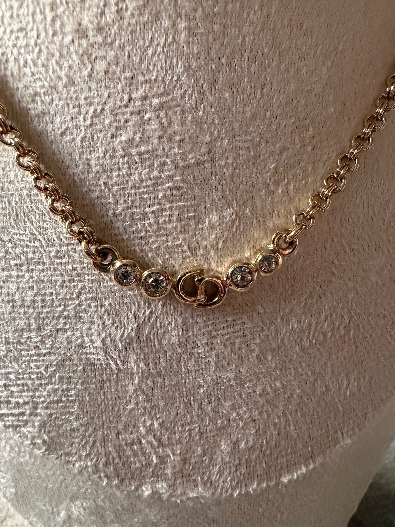 Dior CD Logo Rhinestone Necklace Gold