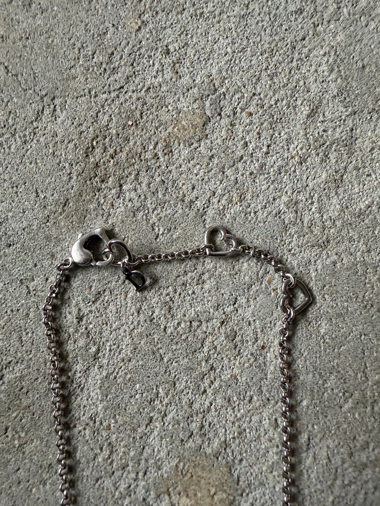 Dior D Heart Rhinestone Necklace Silver