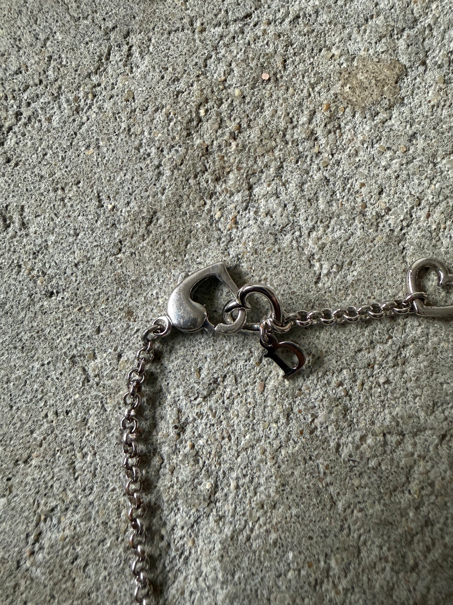 Dior D Heart Rhinestone Necklace Silver