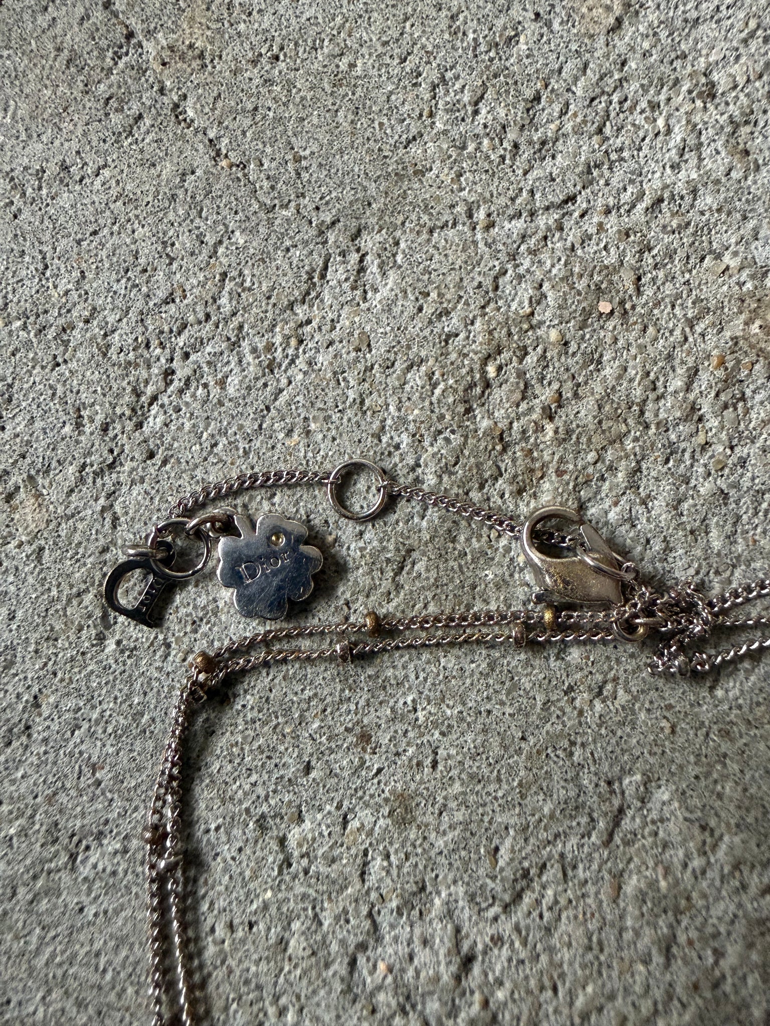 Dior D Multi Heart Rhinestone Necklace Silver