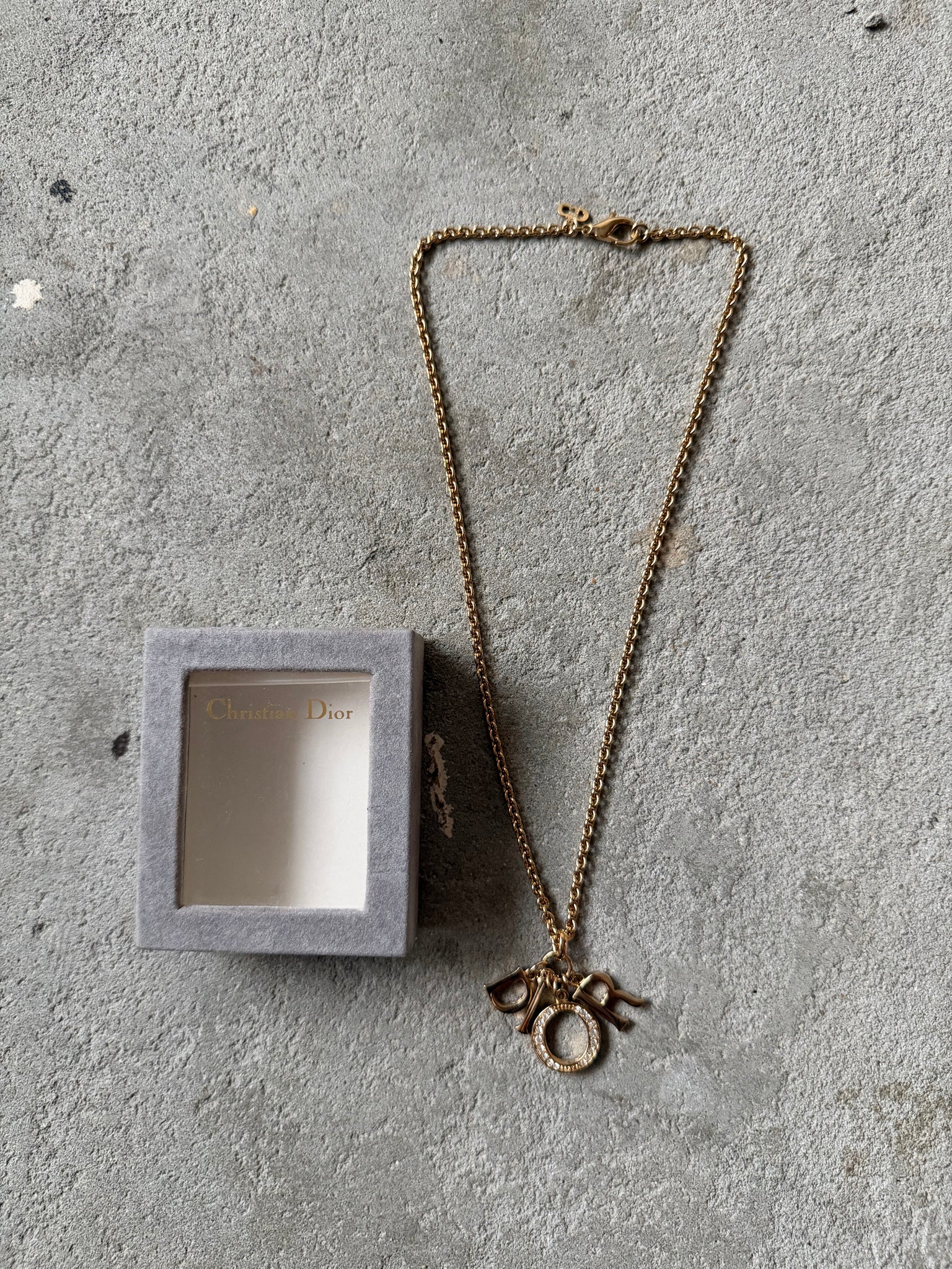 Dior Letter Logo Rhinestone Necklace Gold