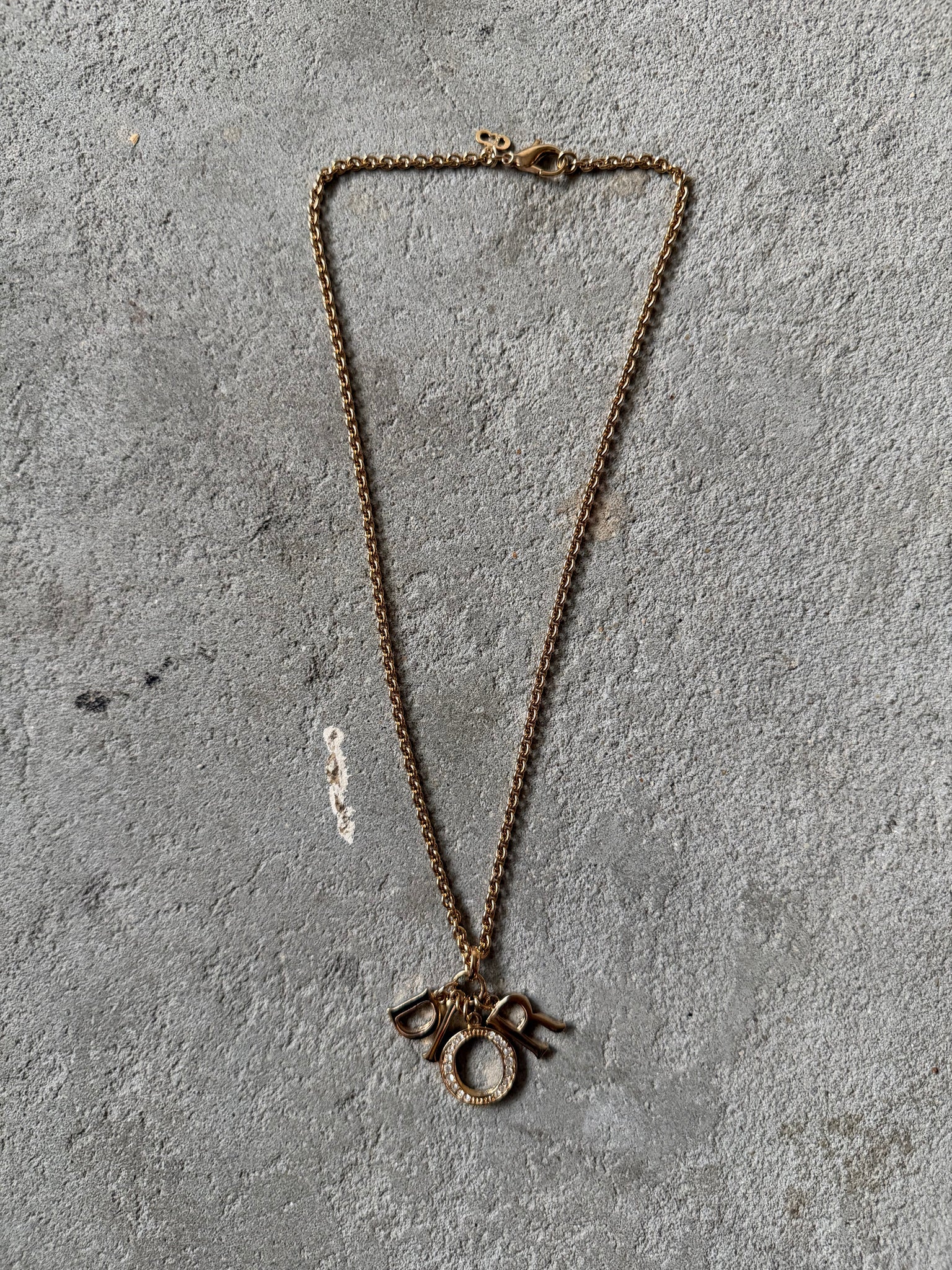 Dior Letter Logo Rhinestone Necklace Gold