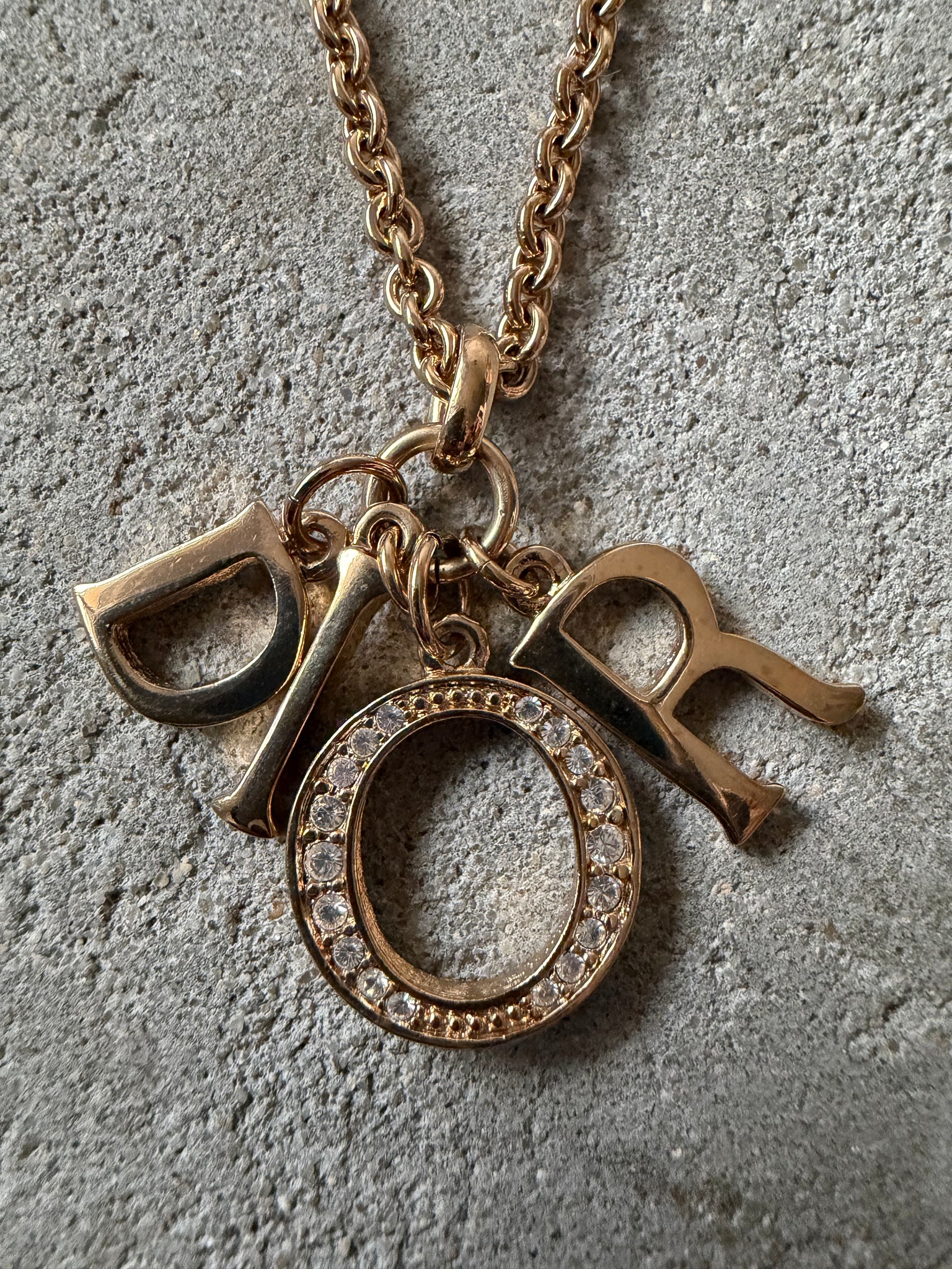 Dior Letter Logo Rhinestone Necklace Gold