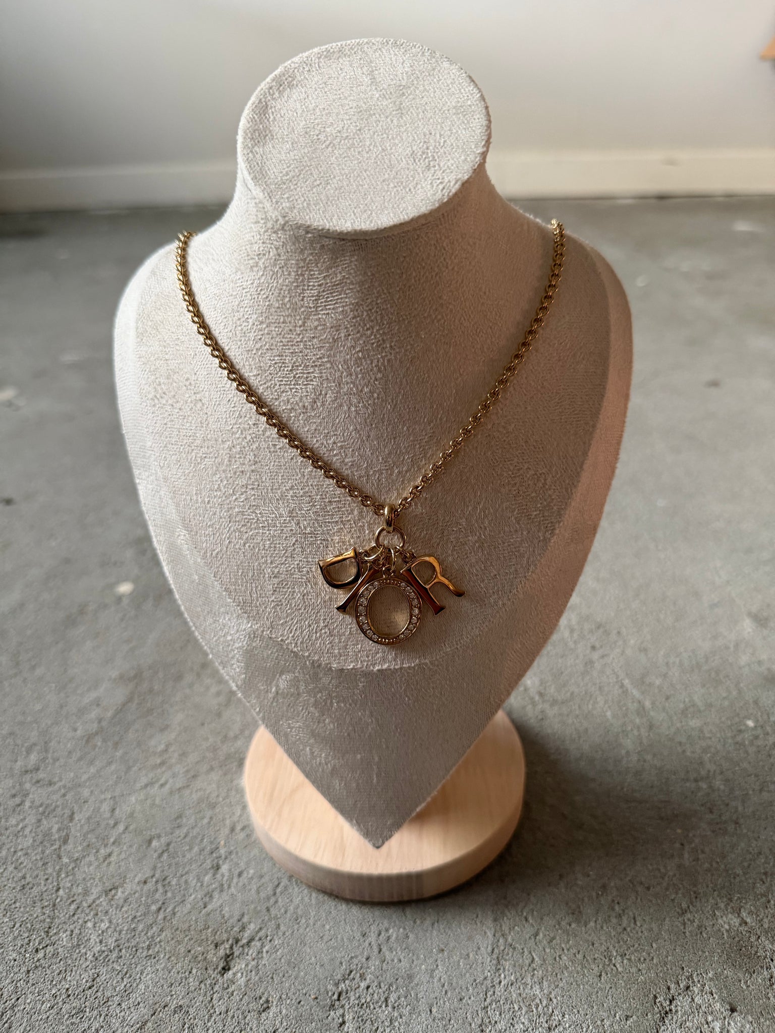 Dior Letter Logo Rhinestone Necklace Gold