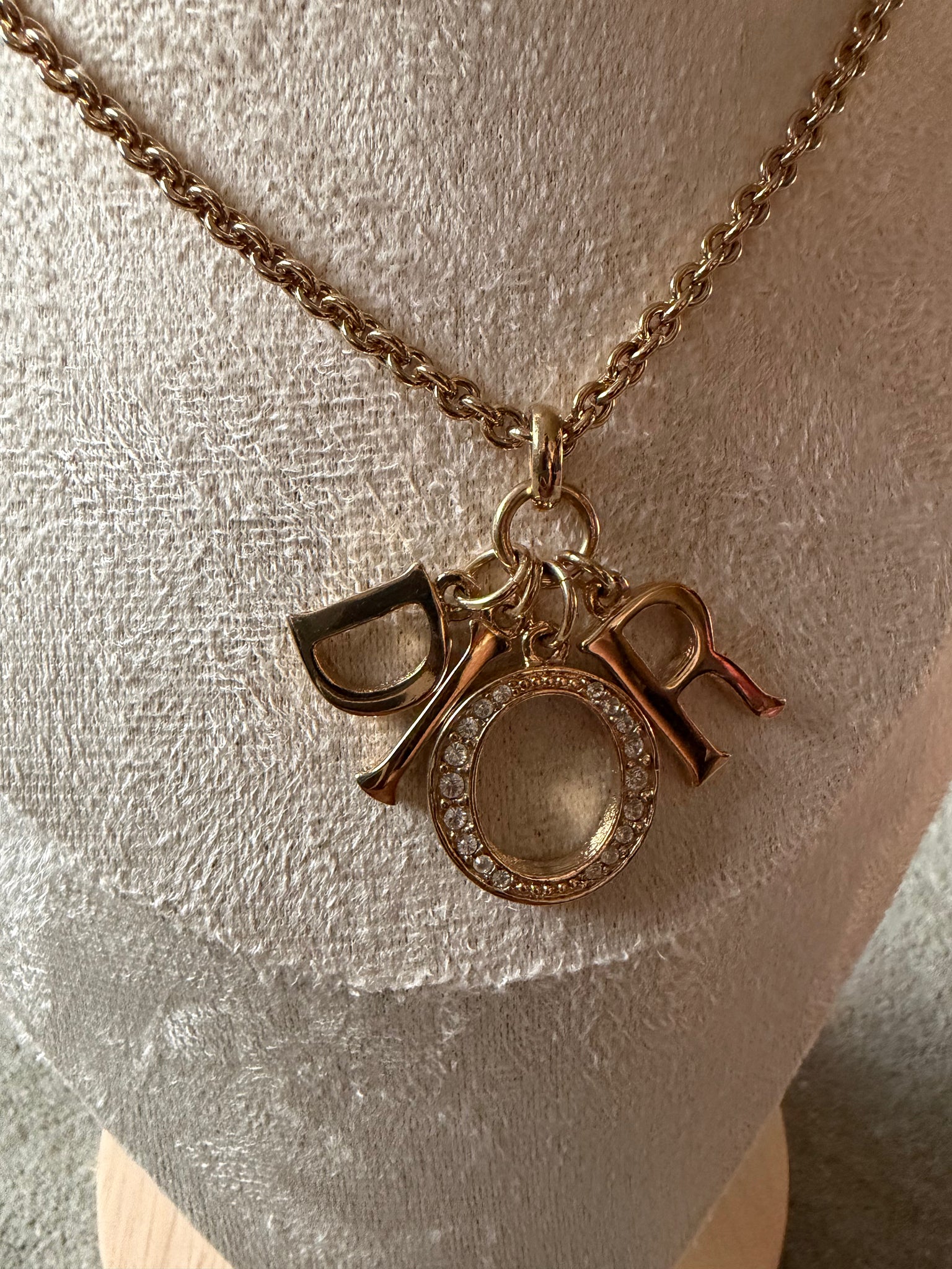 Dior Letter Logo Rhinestone Necklace Gold