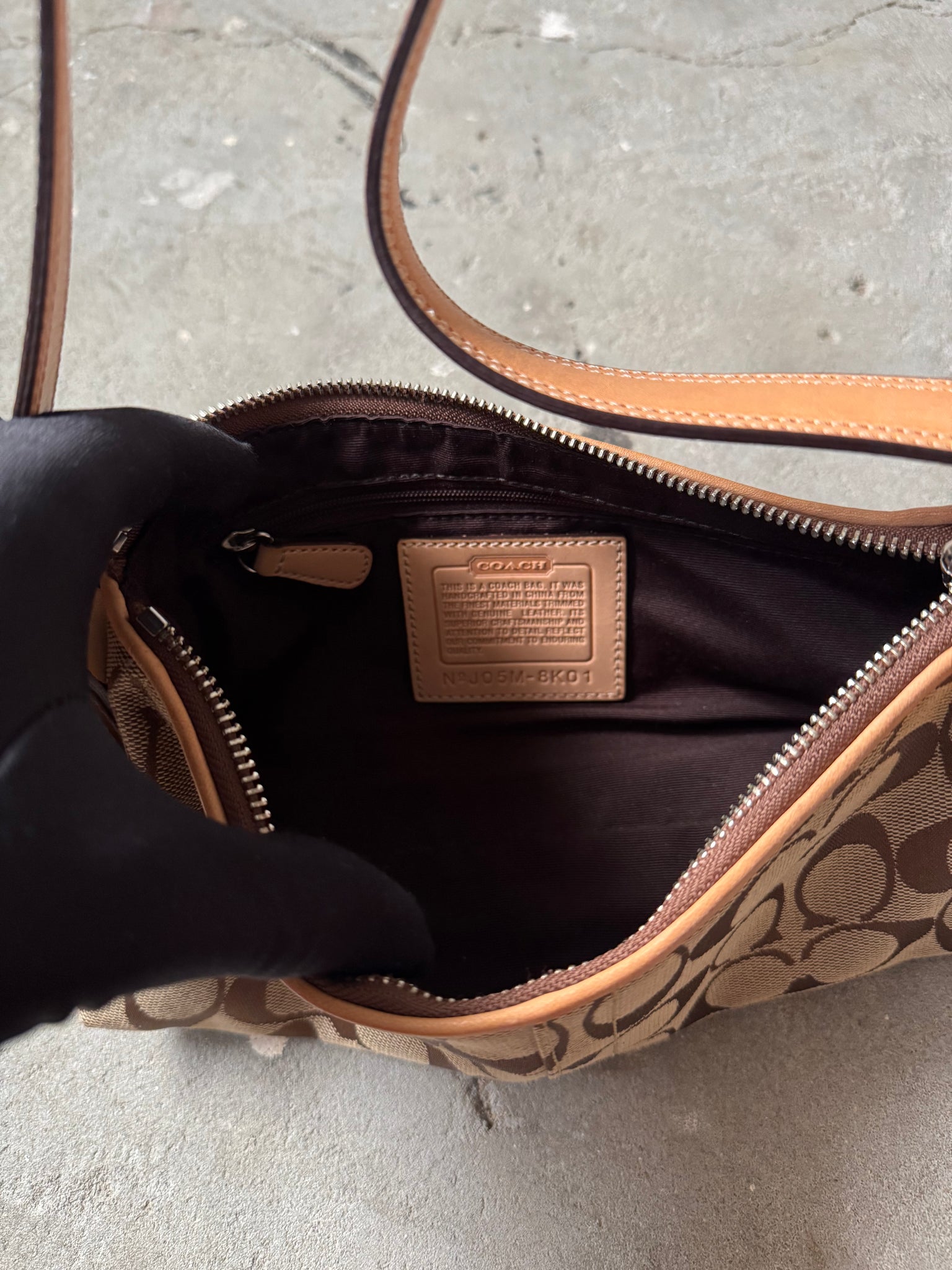 Coach Signature Hampton Baguette Shoulder Bag Beige